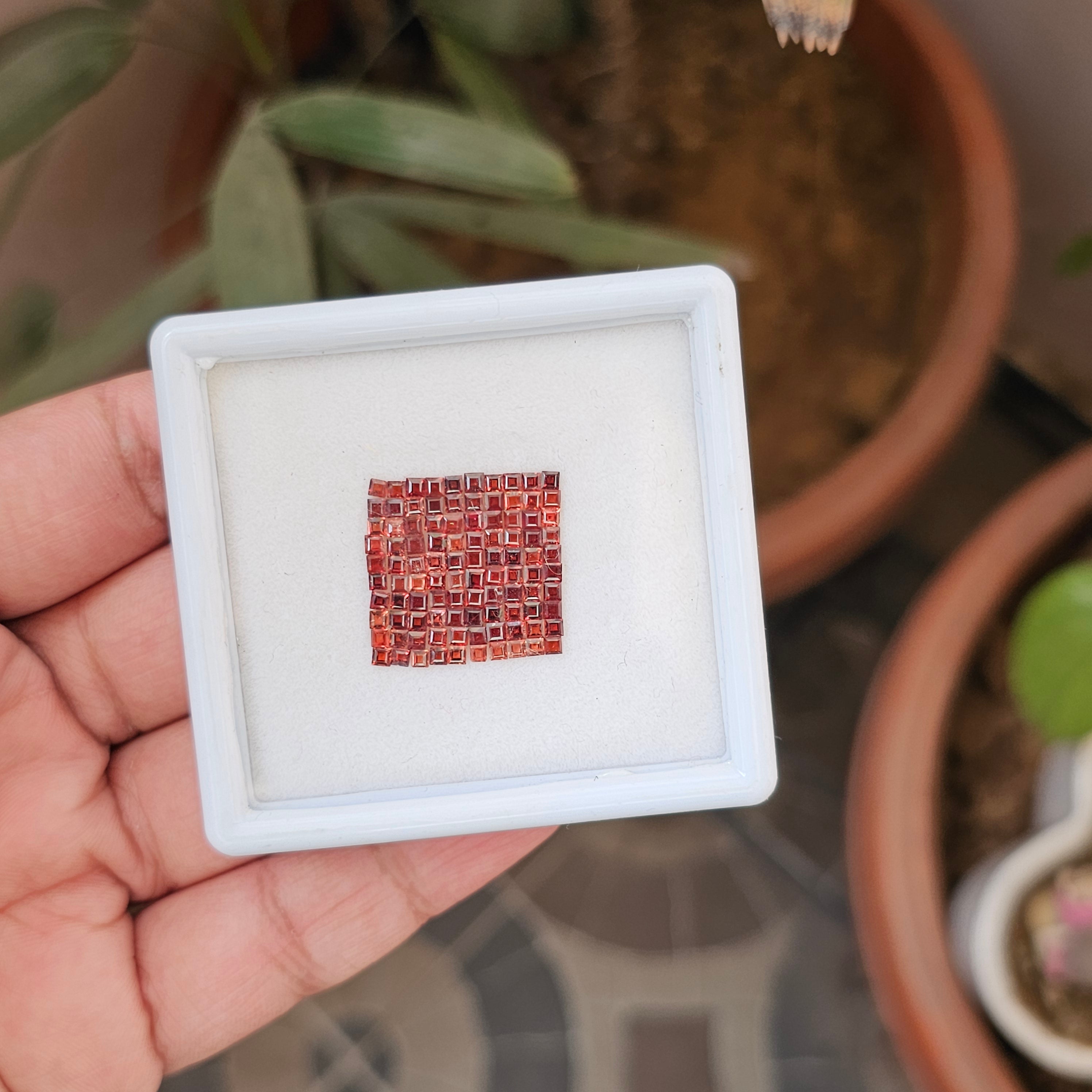 102 Pcs Of Natural Garnet Faceted | Square Shape| Size: 2mm - The LabradoriteKing