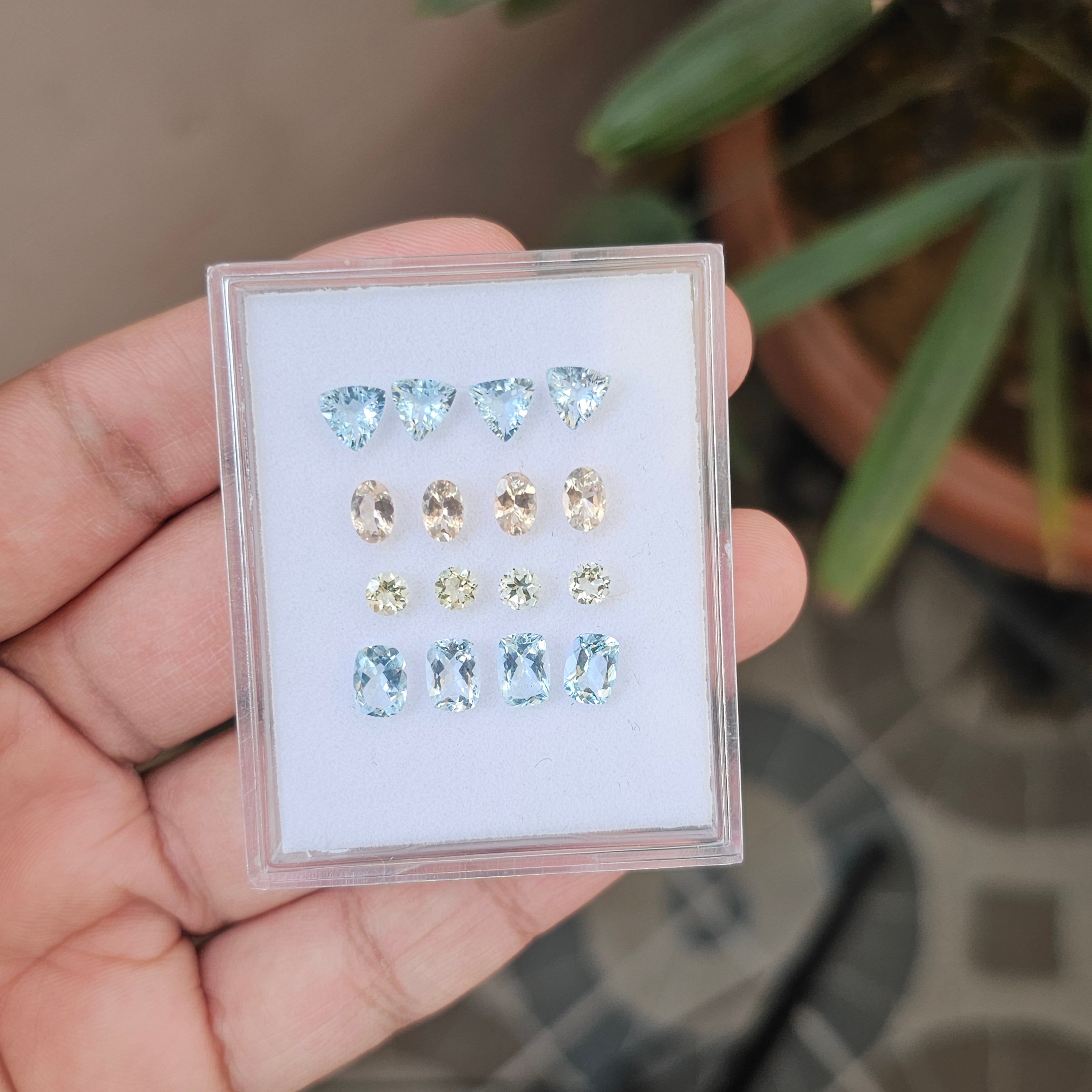 16 Pcs Of Natural Heliodor,Aquamarine & Morganite Faceted |Mix Shape| Size: 4-7mm - The LabradoriteKing