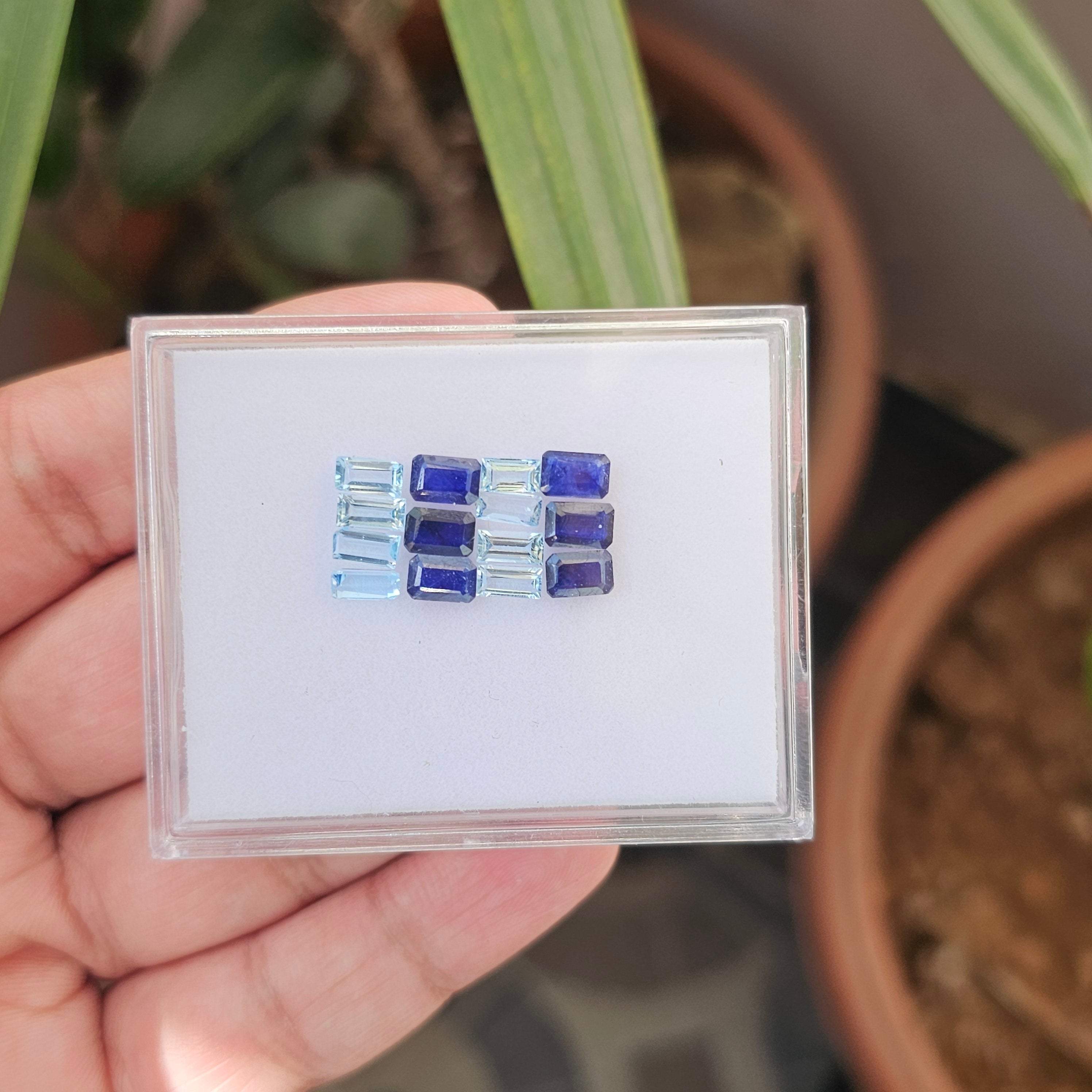 16 Pcs Of Natural Blue Sapphire & & Blue Topaz Faceted |Rectangle| Size:6x4mm - The LabradoriteKing