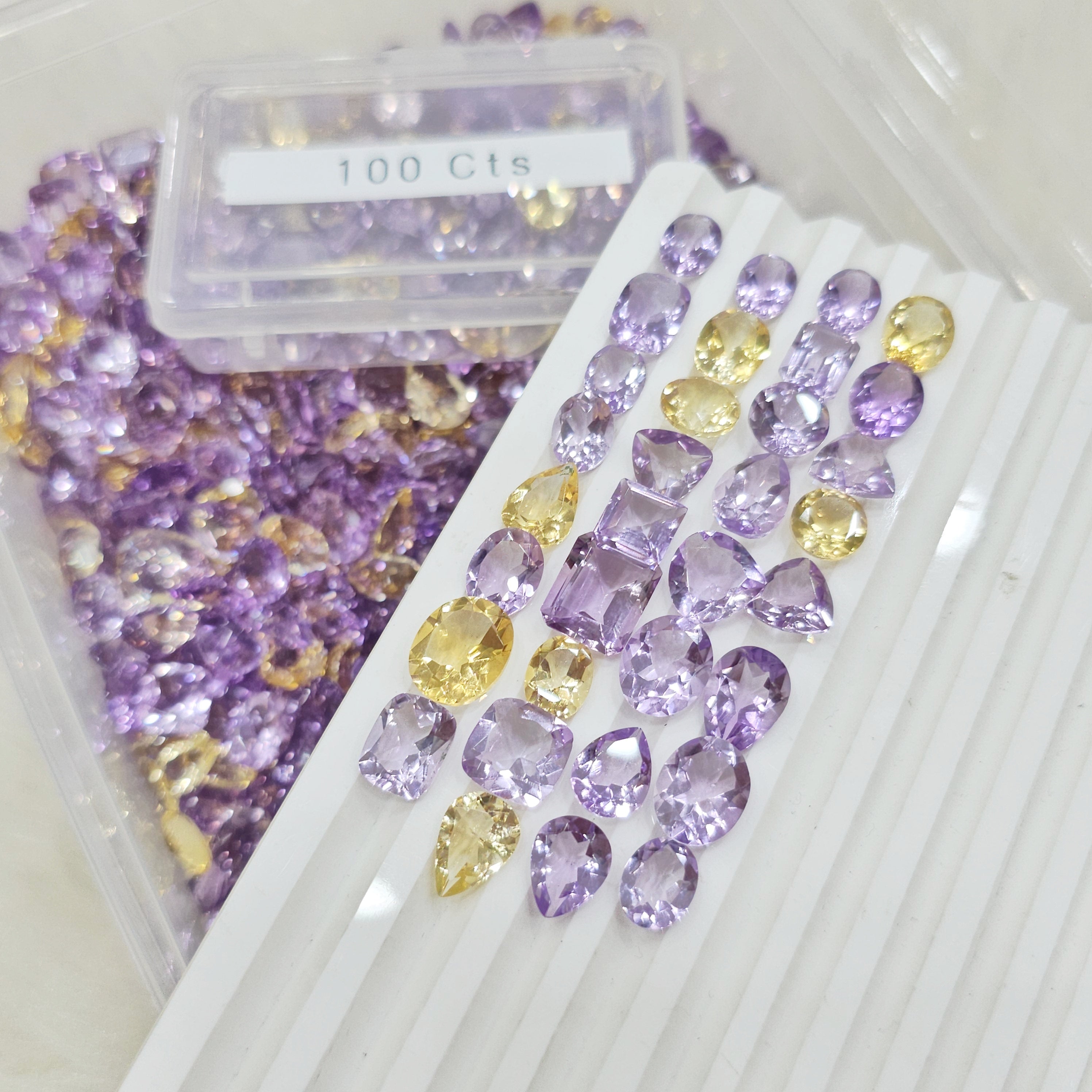 100 Carats Box of Pink Amethyst and Citrines Faceted Gems  | 40 Pcs Approx | - The LabradoriteKing