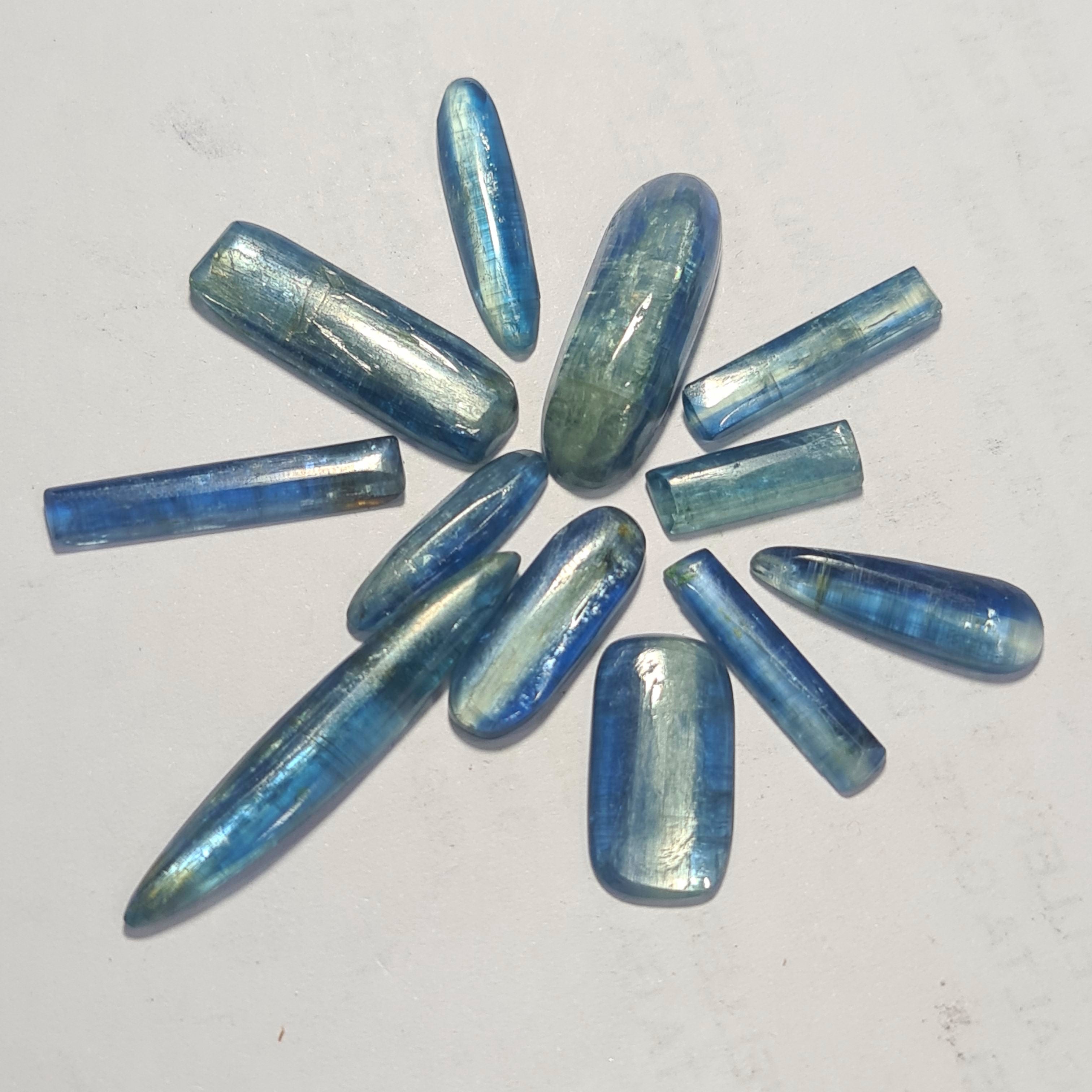 12 Pcs Of Natural Kyanite Stick Cabochon | Unshape |  Size:17-40mm - The LabradoriteKing