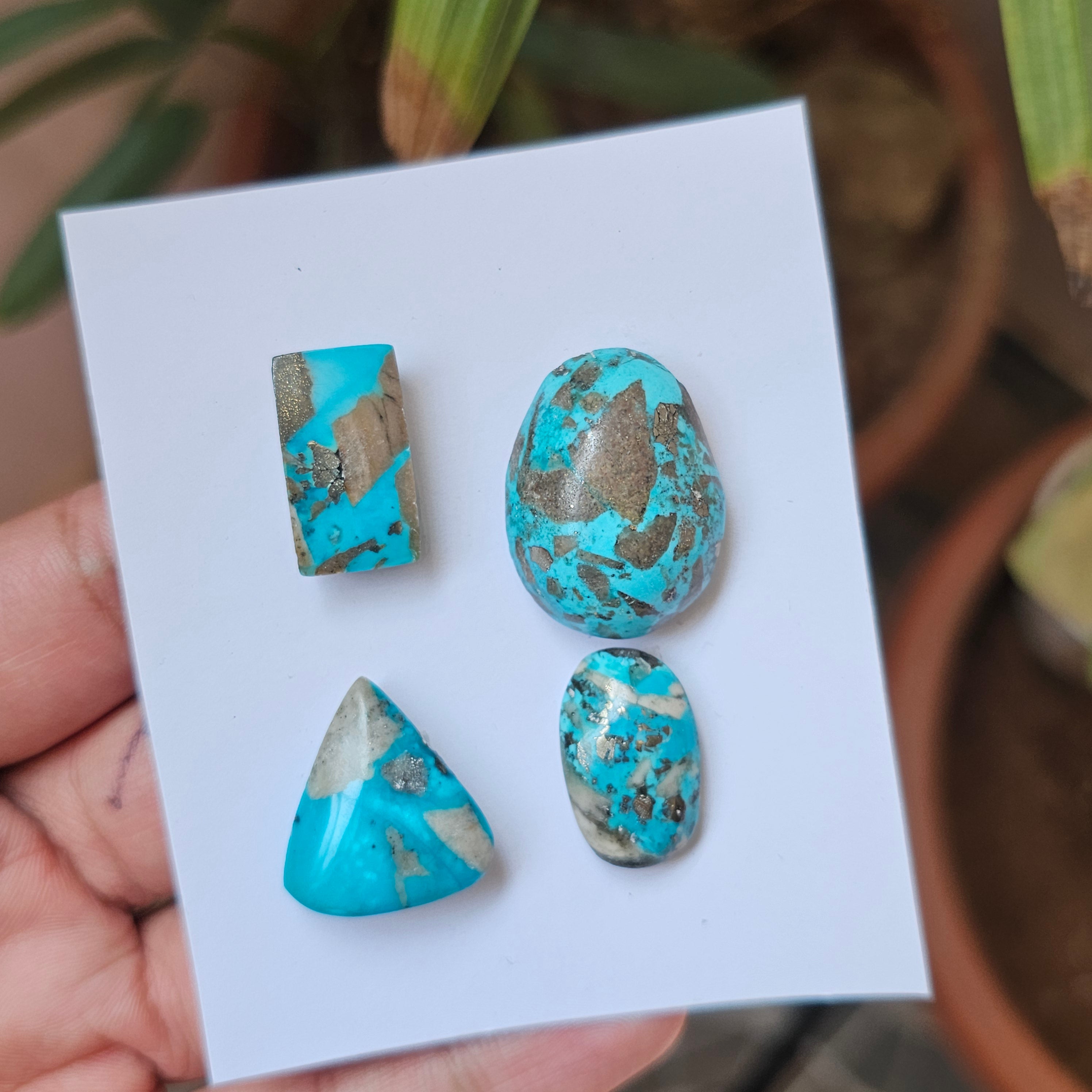 4 Pcs Of Natural Turquoise Cabochon | Mix shape |  Size:22-29mm - The LabradoriteKing