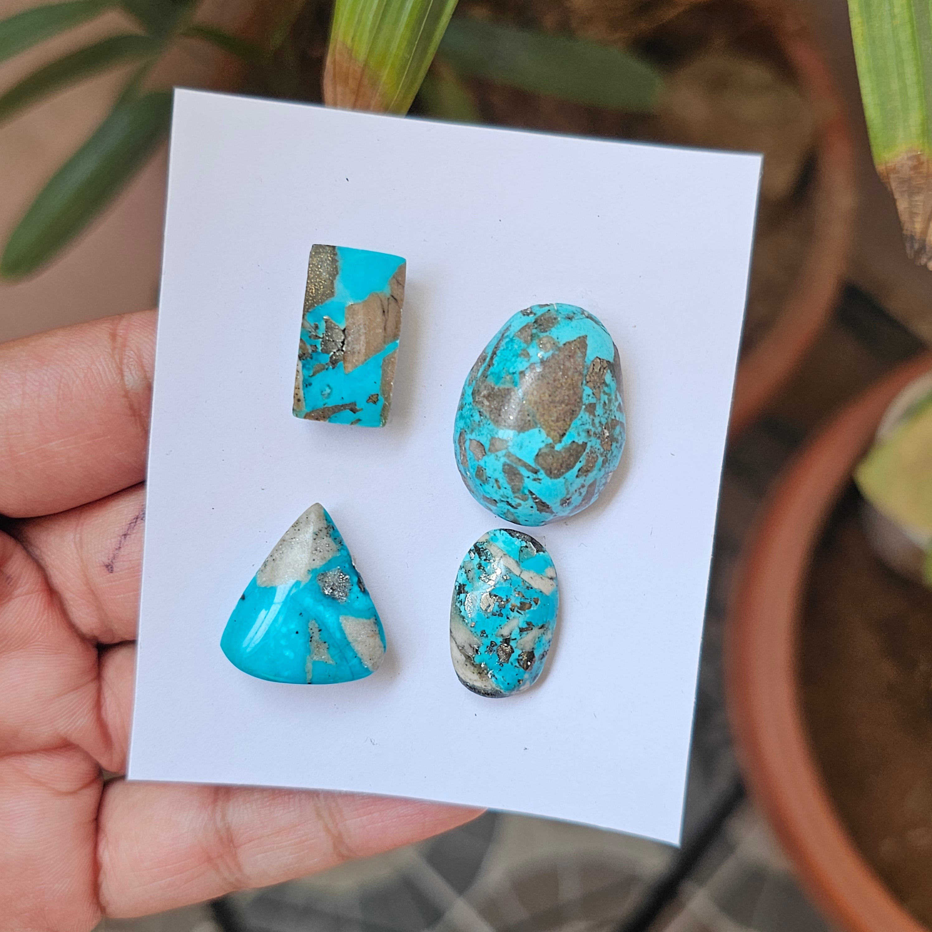 4 Pcs Of Natural Turquoise Cabochon | Mix shape |  Size:22-29mm - The LabradoriteKing