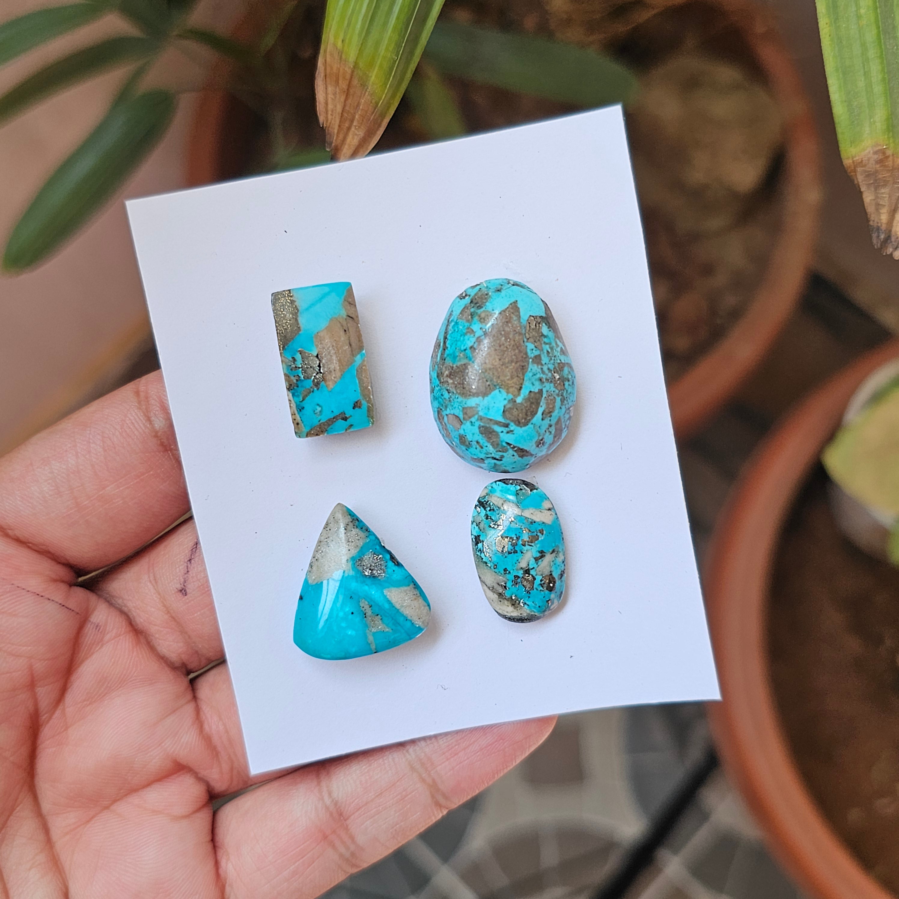 4 Pcs Of Natural Turquoise Cabochon | Mix shape |  Size:22-29mm - The LabradoriteKing