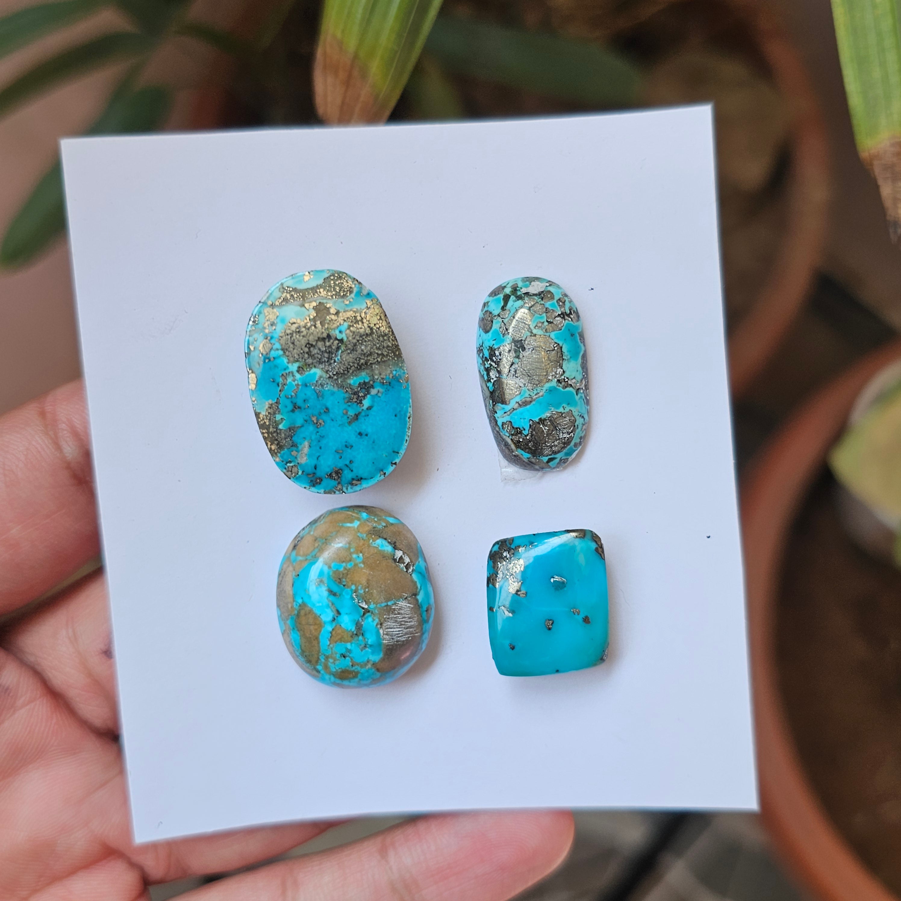 4 Pcs Of Natural Turquoise Cabochon | Mix shape |  Size:18-28mm - The LabradoriteKing