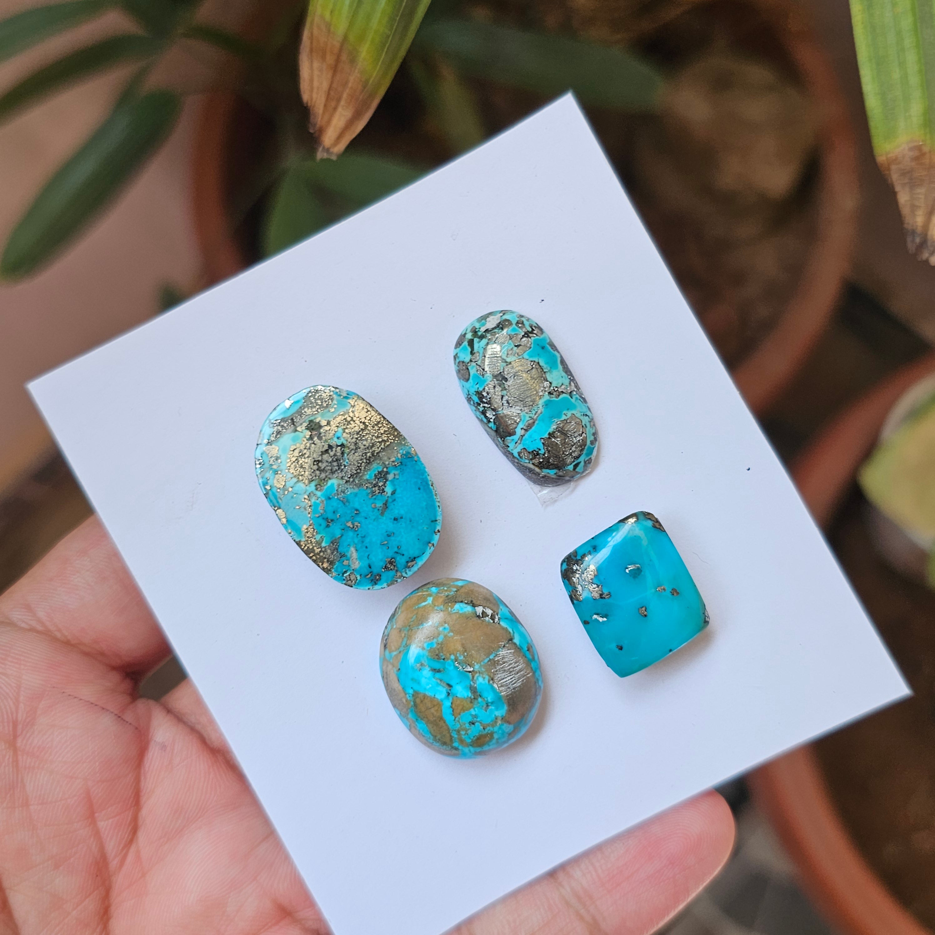 4 Pcs Of Natural Turquoise Cabochon | Mix shape |  Size:18-28mm - The LabradoriteKing