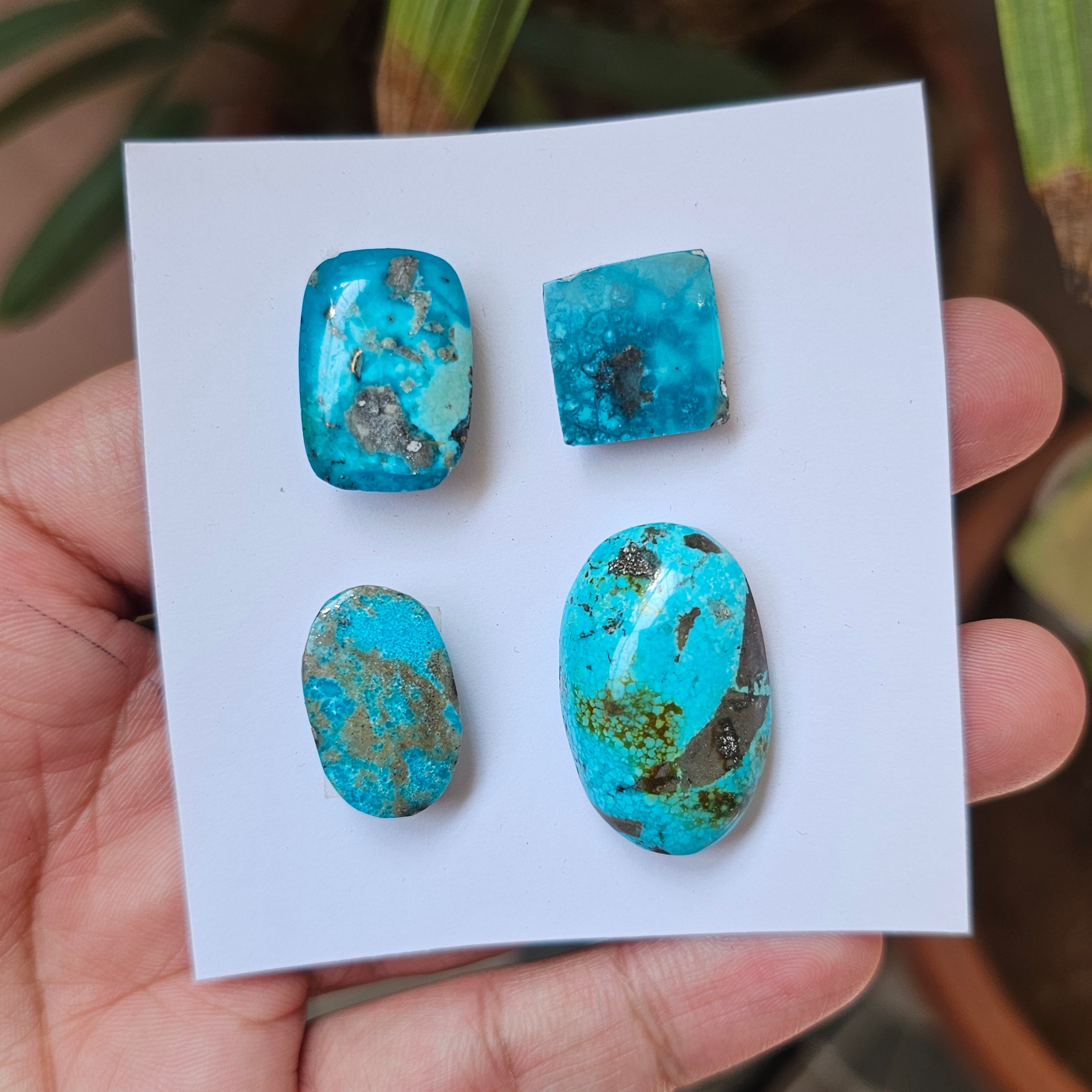 4 Pcs Of Natural Turquoise Cabochon | Mix shape |  Size:17-31mm - The LabradoriteKing