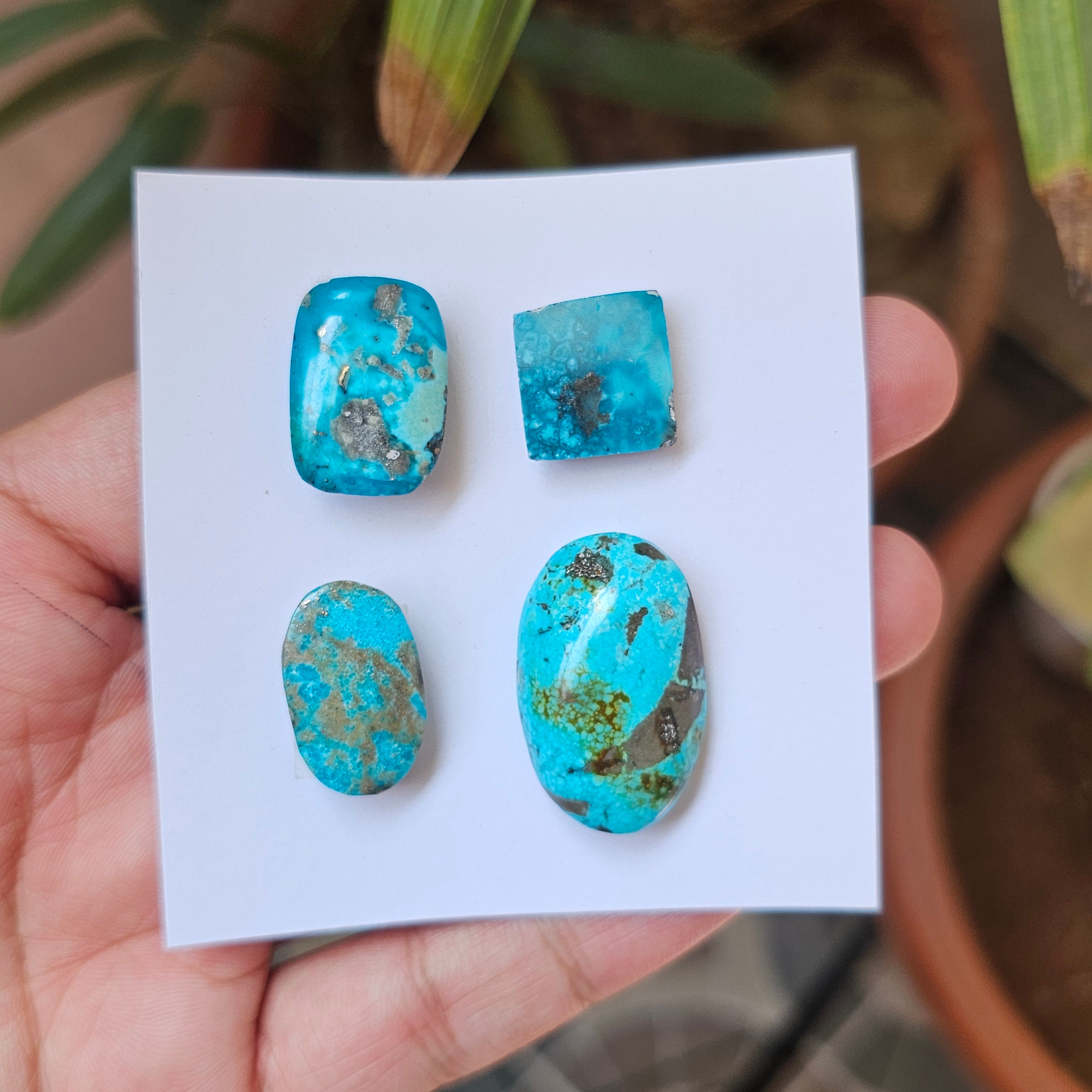 4 Pcs Of Natural Turquoise Cabochon | Mix shape |  Size:17-31mm - The LabradoriteKing