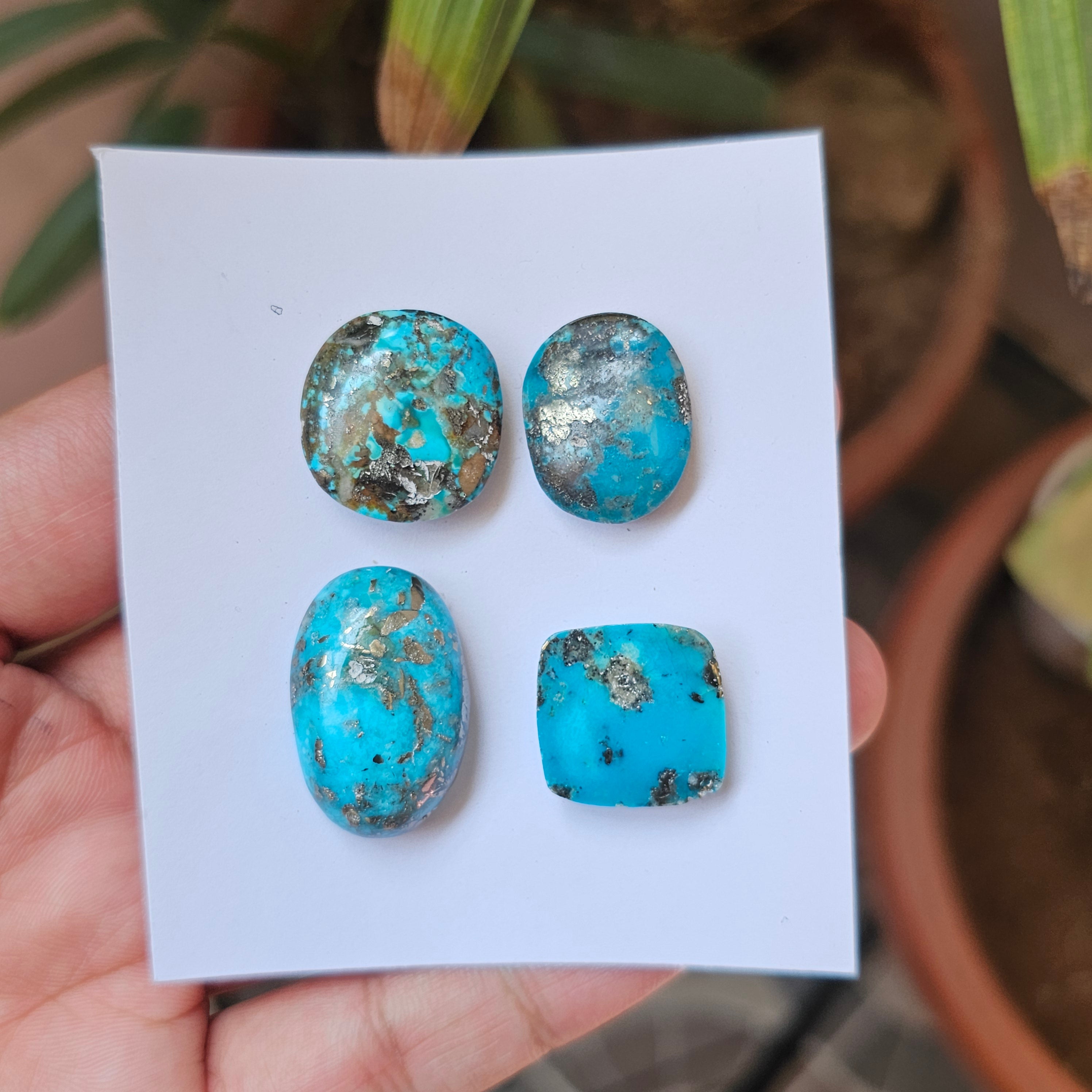 4 Pcs Of Natural Turquoise Cabochon | Mix Shape |  Size:19-28mm - The LabradoriteKing