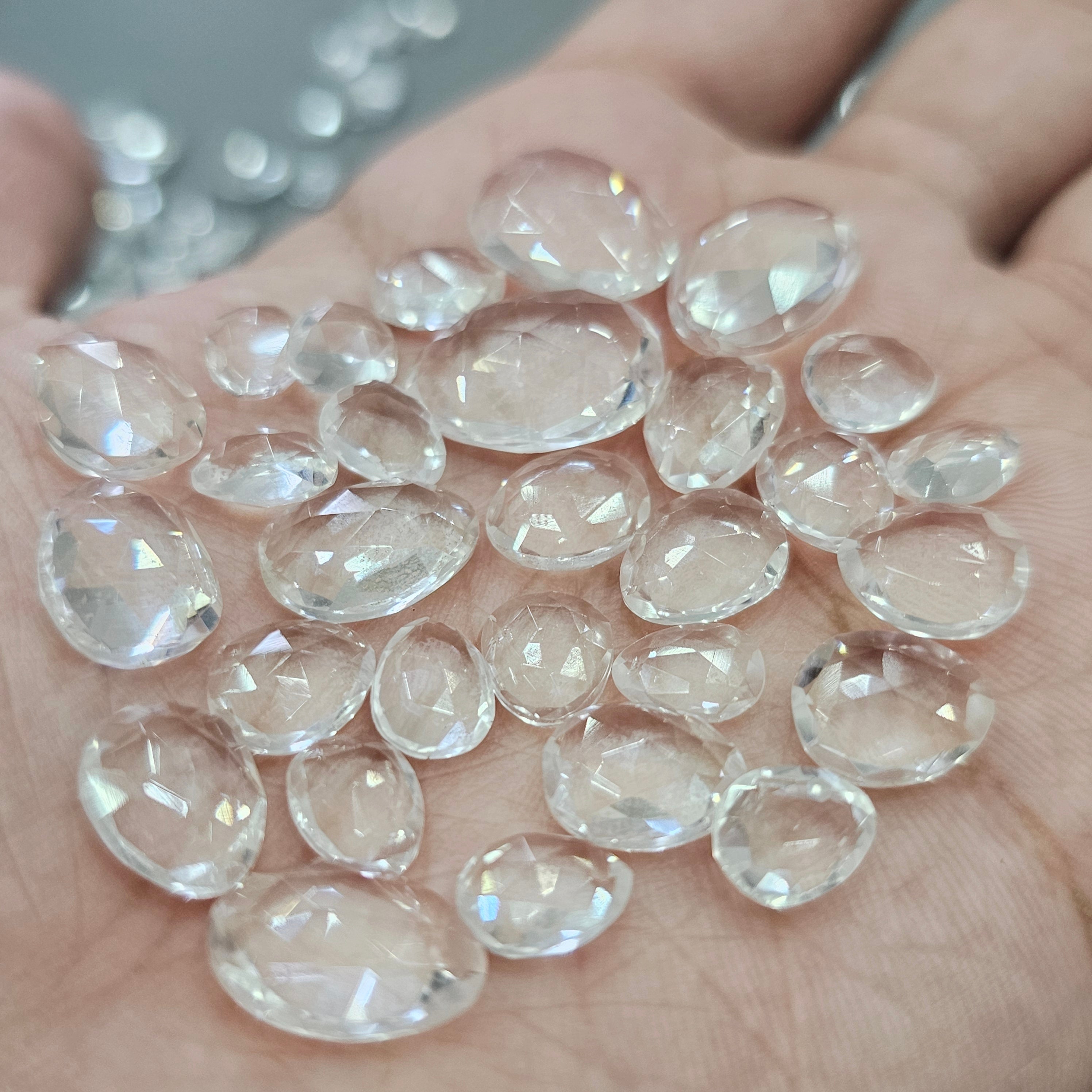 50 Pcs Clear Quartz Rosecuts | 9-15mm - The LabradoriteKing