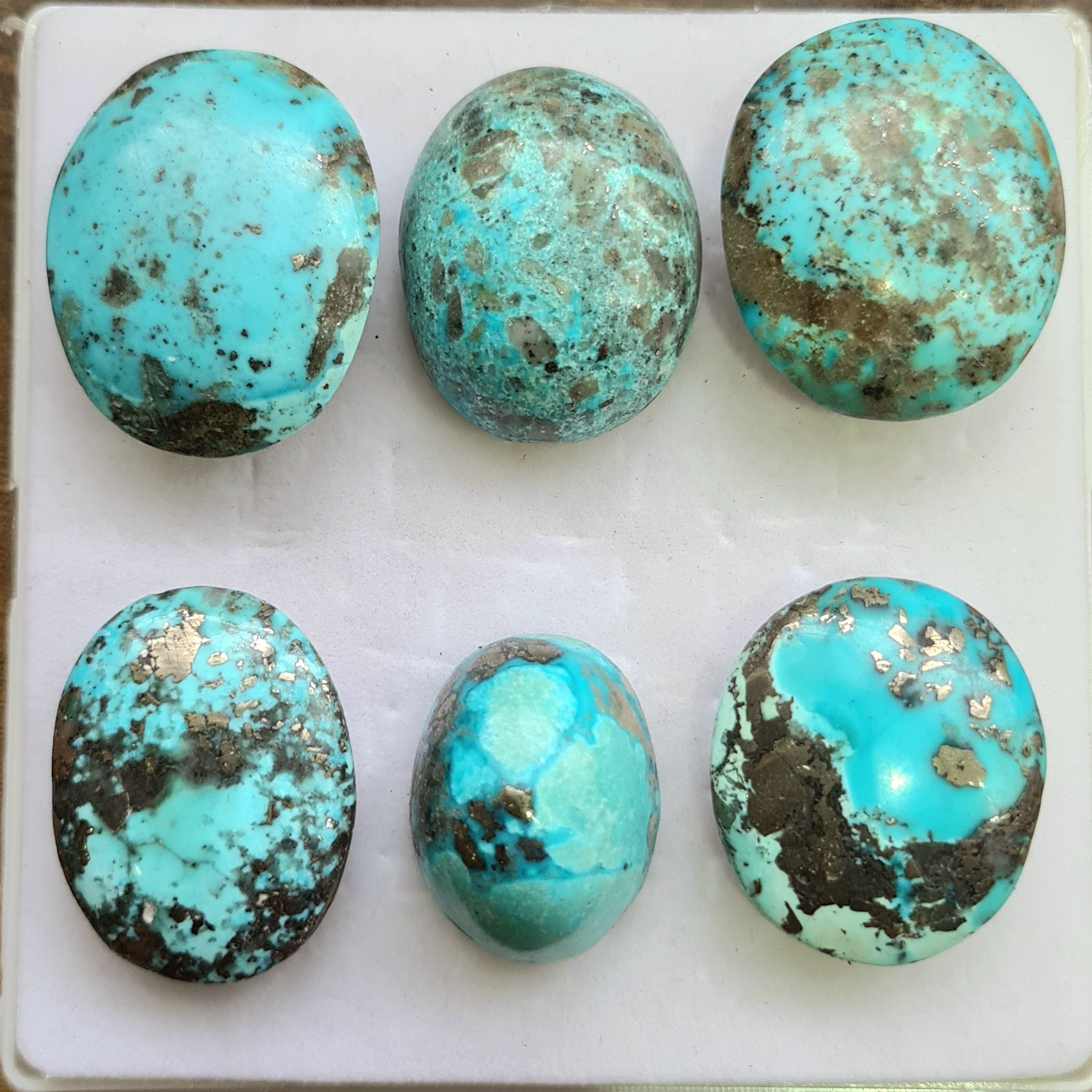 6 Pcs Of Natural Turquoise Cabochon | Oval |  Size:25-32mm - The LabradoriteKing