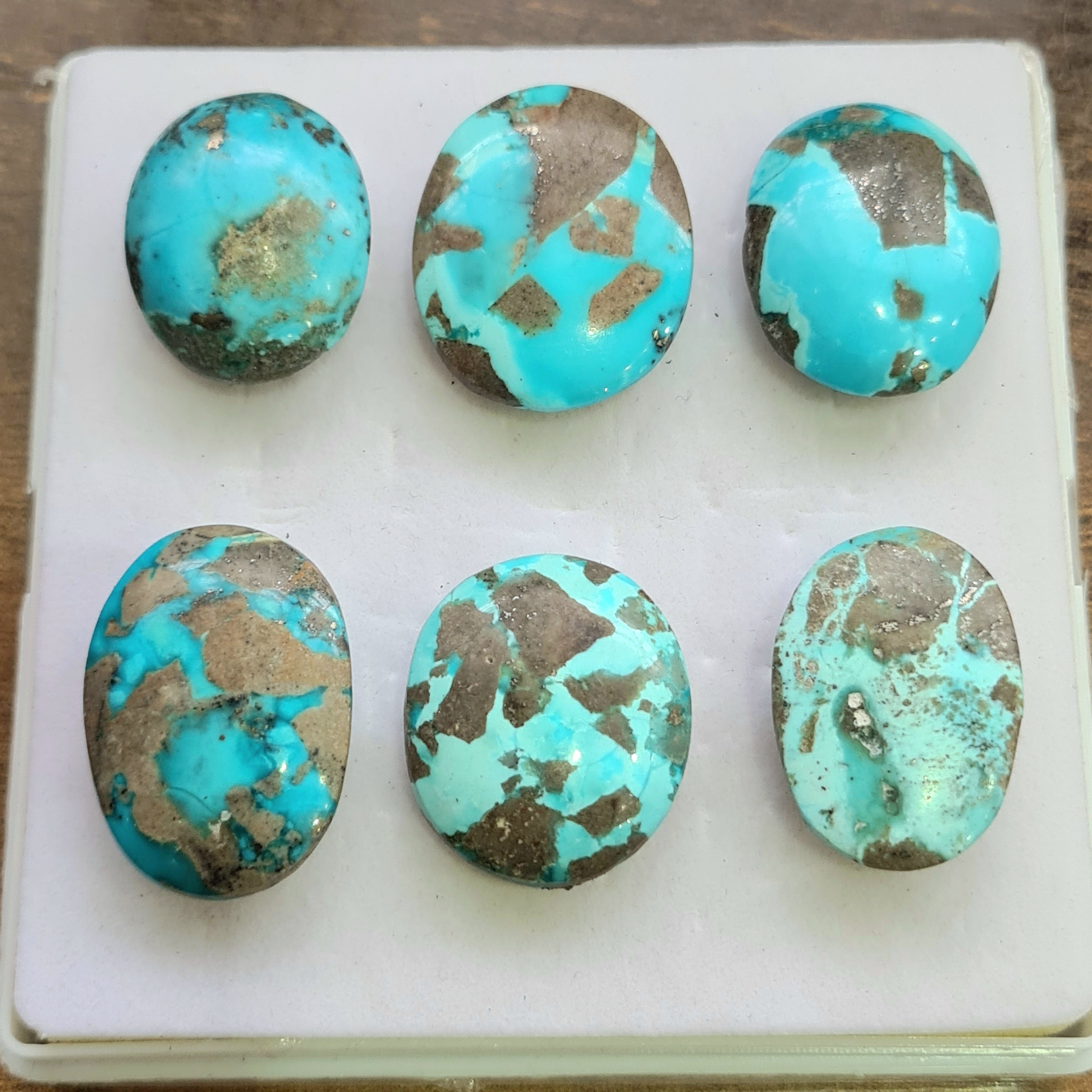 6 Pcs Of Natural Turquoise Cabochon | Oval |  Size:25-29mm - The LabradoriteKing