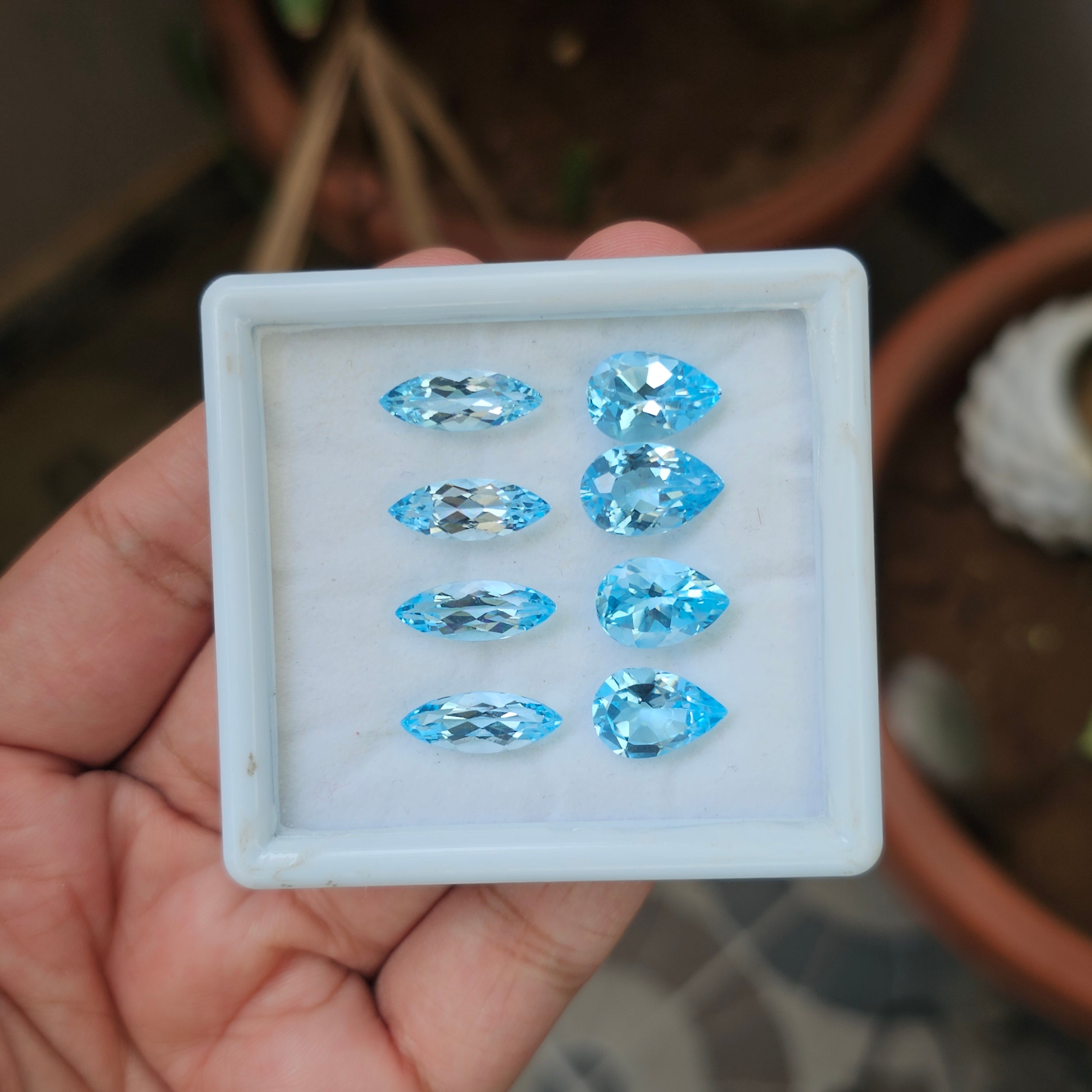 8 Pcs Of Natural Blue Topaz Faceted | Shape:Pear & Marquise | Size: 13-16mm