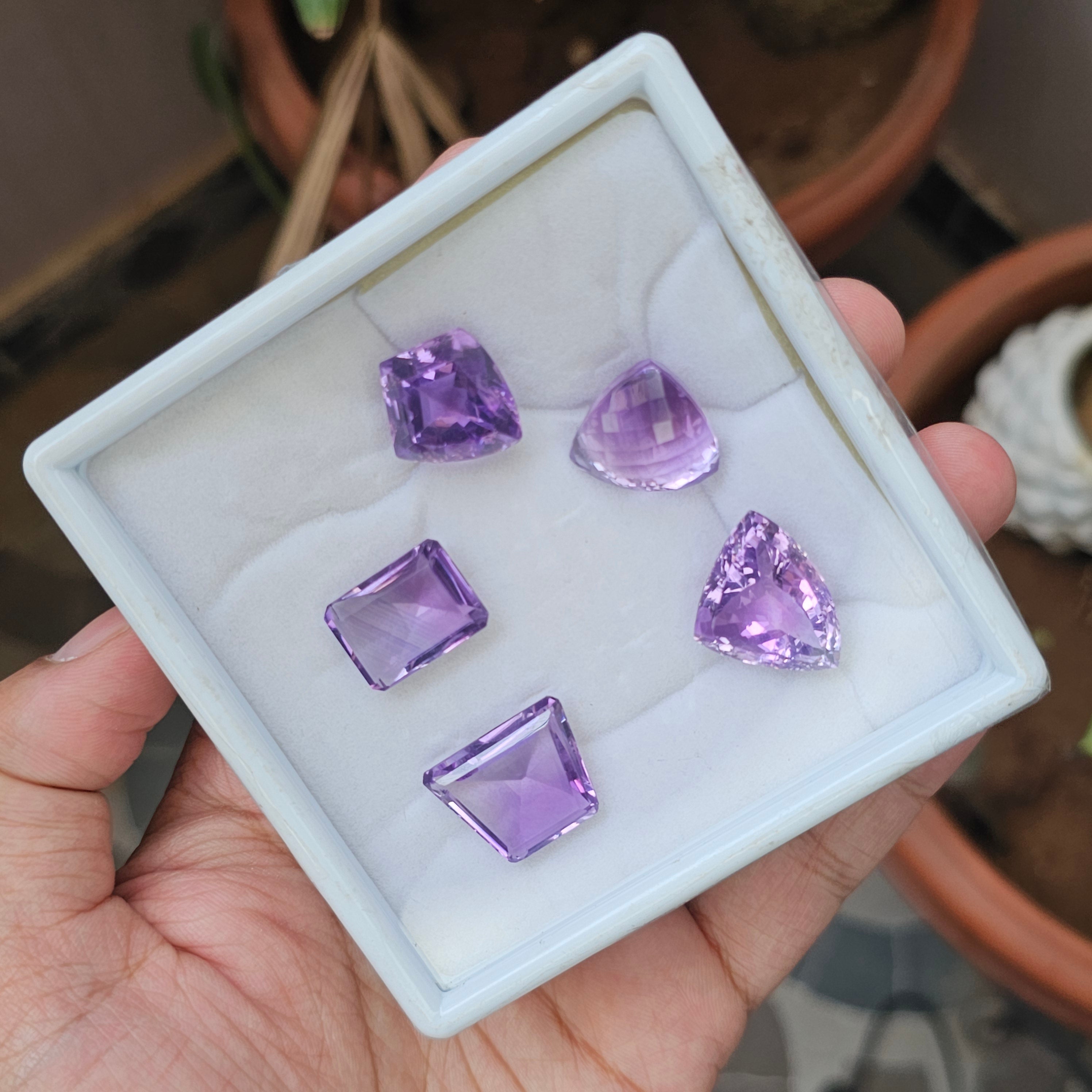 5 Pcs Of Natural Amethyst Faceted | Fancy Shape | Size: 17-22mm - The LabradoriteKing