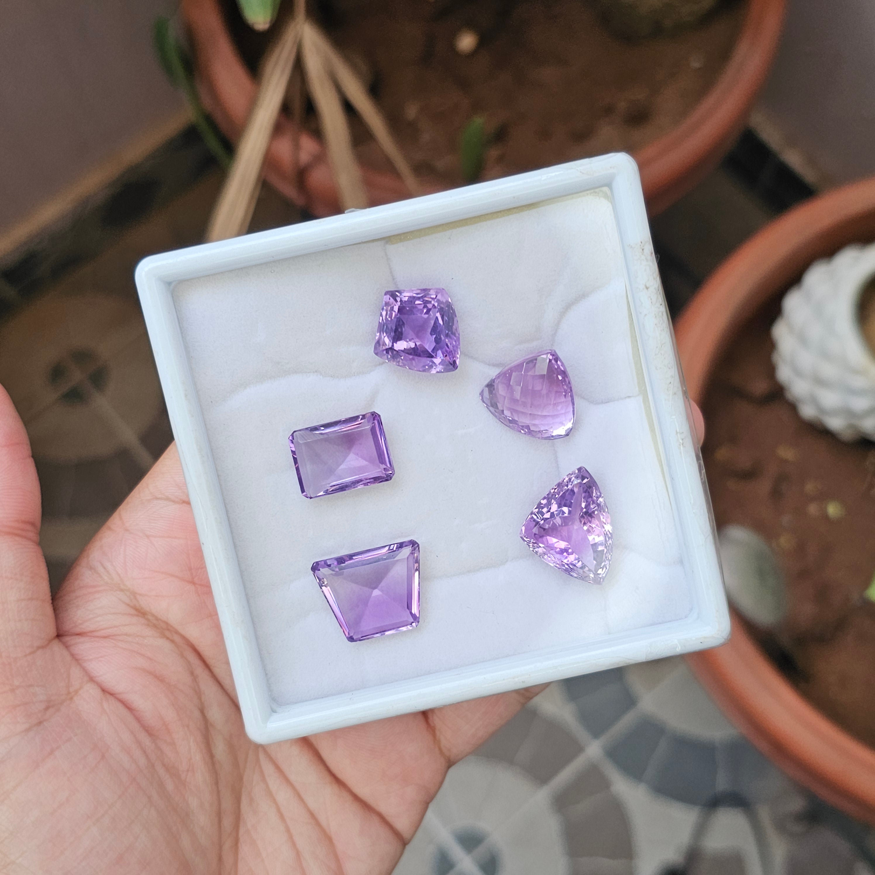 5 Pcs Of Natural Amethyst Faceted | Fancy Shape | Size: 17-22mm - The LabradoriteKing