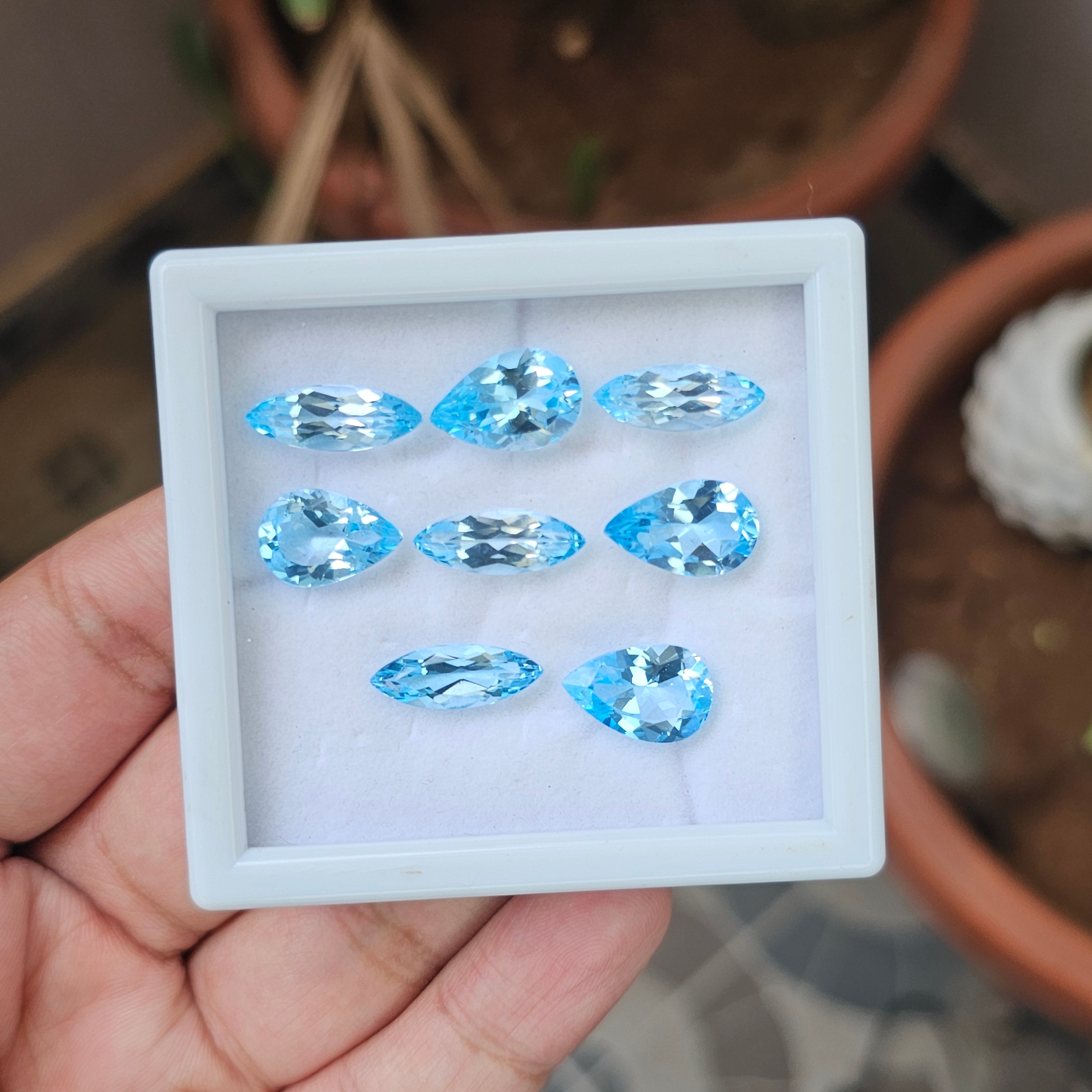 8 Pcs Of Natural Blue Topaz Faceted | Shape:Pear & Marquise | Size: 13-16mm