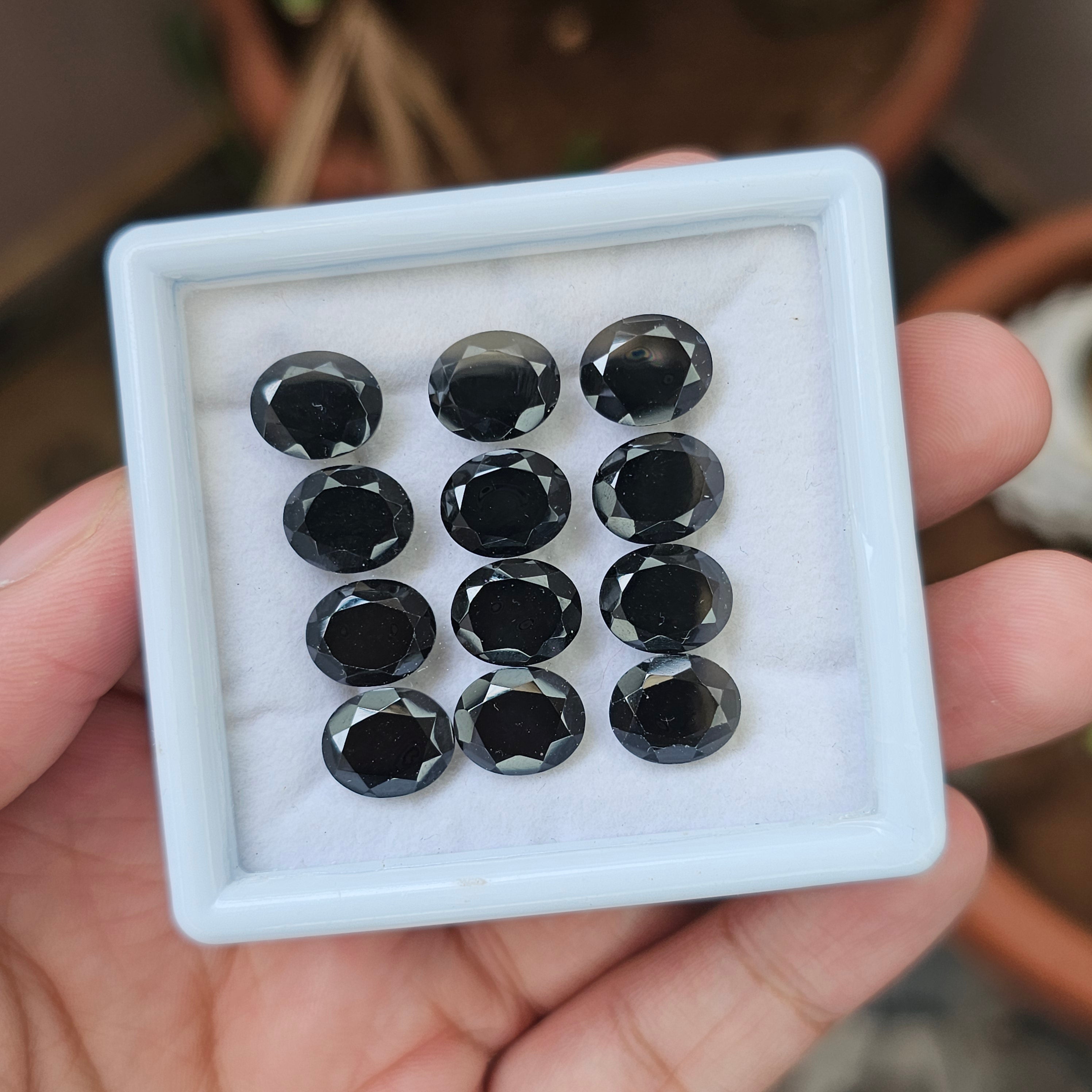 12 Pcs Of Natural Black Onyx Faceted | Shape: Oval | Size: 11x9mm - The LabradoriteKing