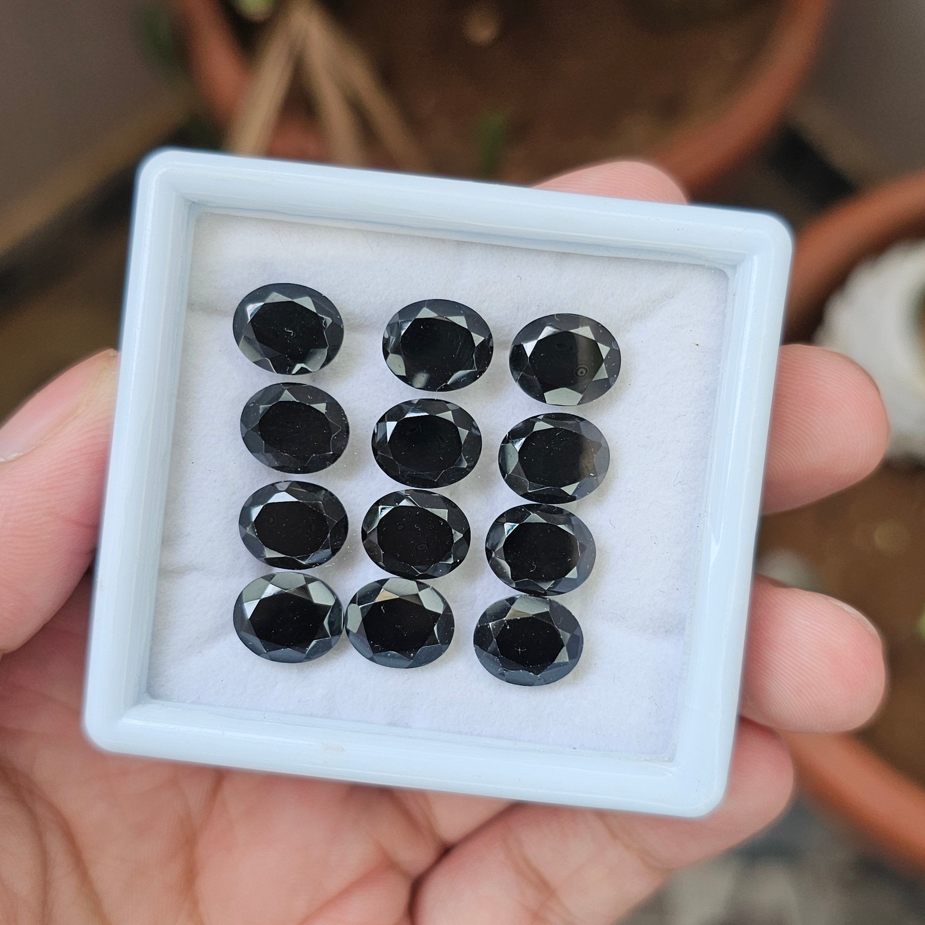 12 Pcs Of Natural Black Onyx Faceted | Shape: Oval | Size: 11x9mm - The LabradoriteKing