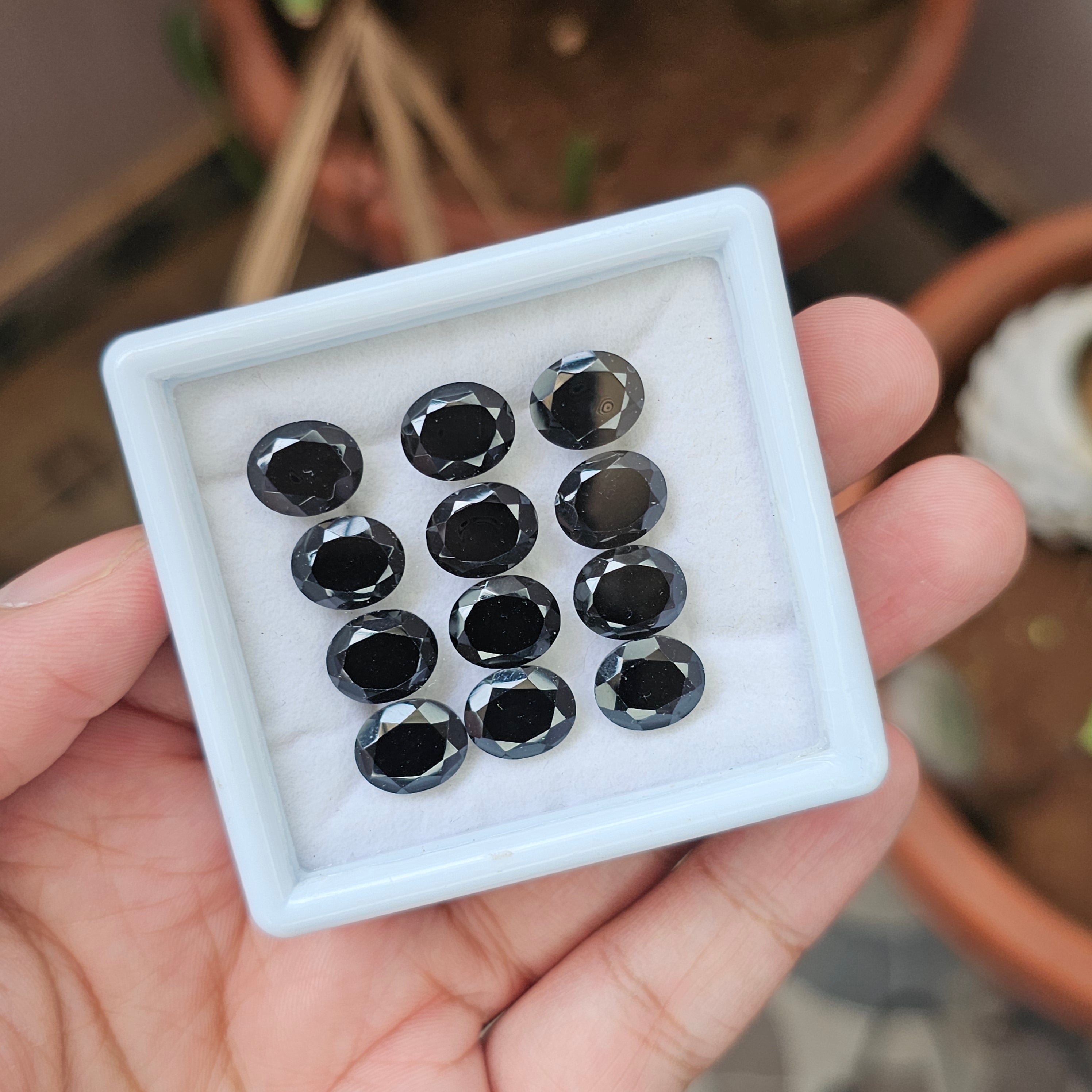 12 Pcs Of Natural Black Onyx Faceted | Shape: Oval | Size: 11x9mm - The LabradoriteKing