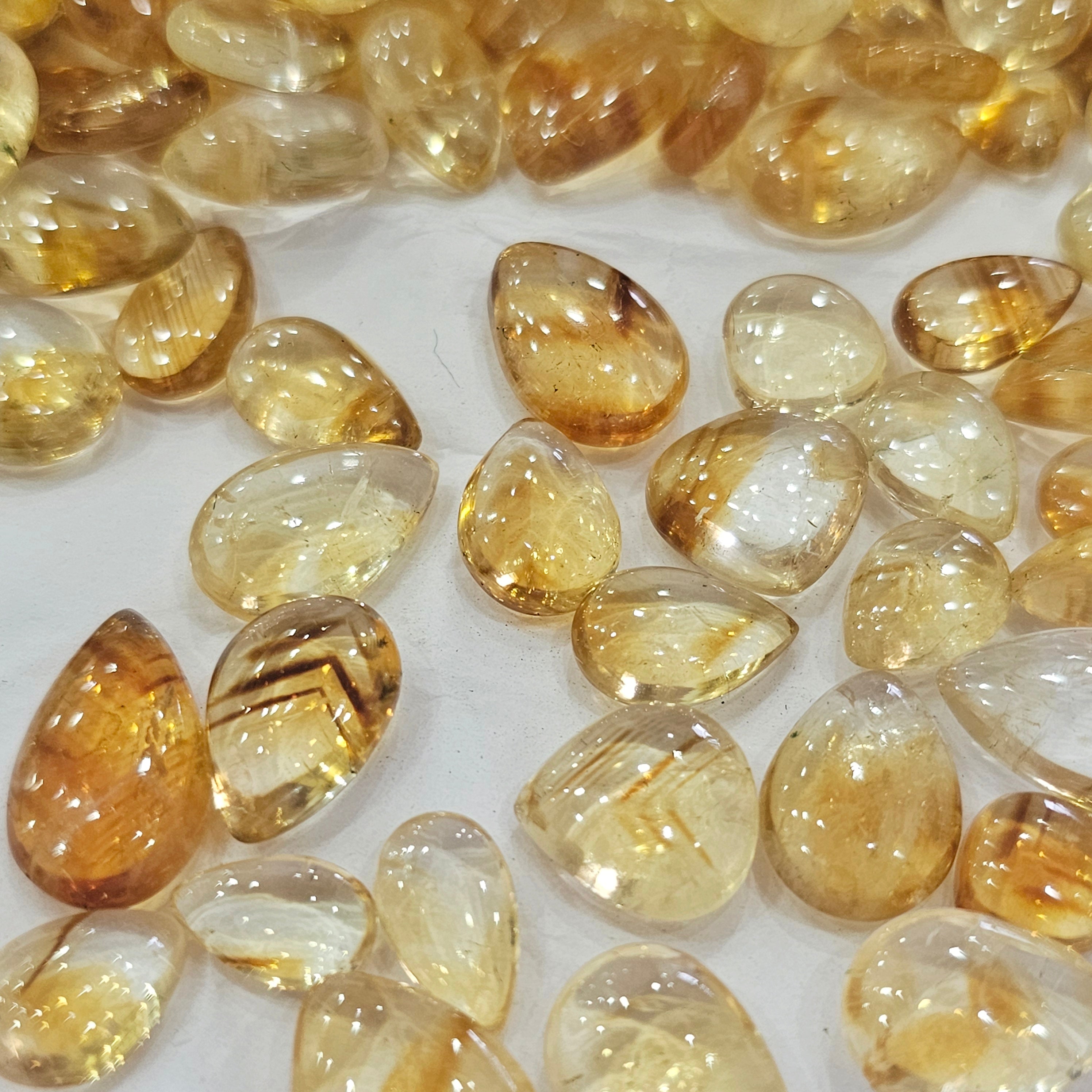 30 Pcs of Citrine Trapiche/ Lace mix Teardrops cabochons | 10 to 18mm - The LabradoriteKing