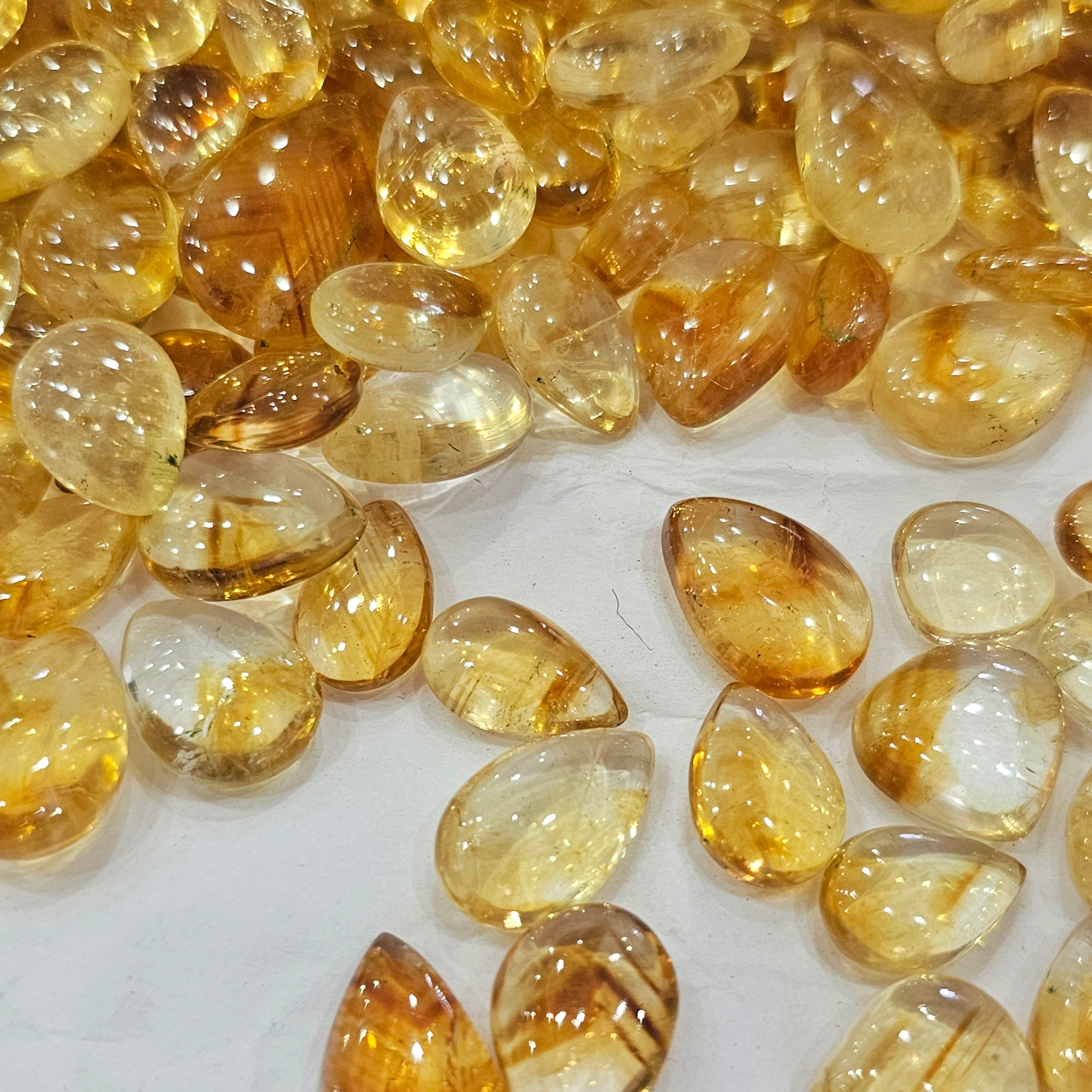 30 Pcs of Citrine Trapiche/ Lace mix Teardrops cabochons | 10 to 18mm - The LabradoriteKing