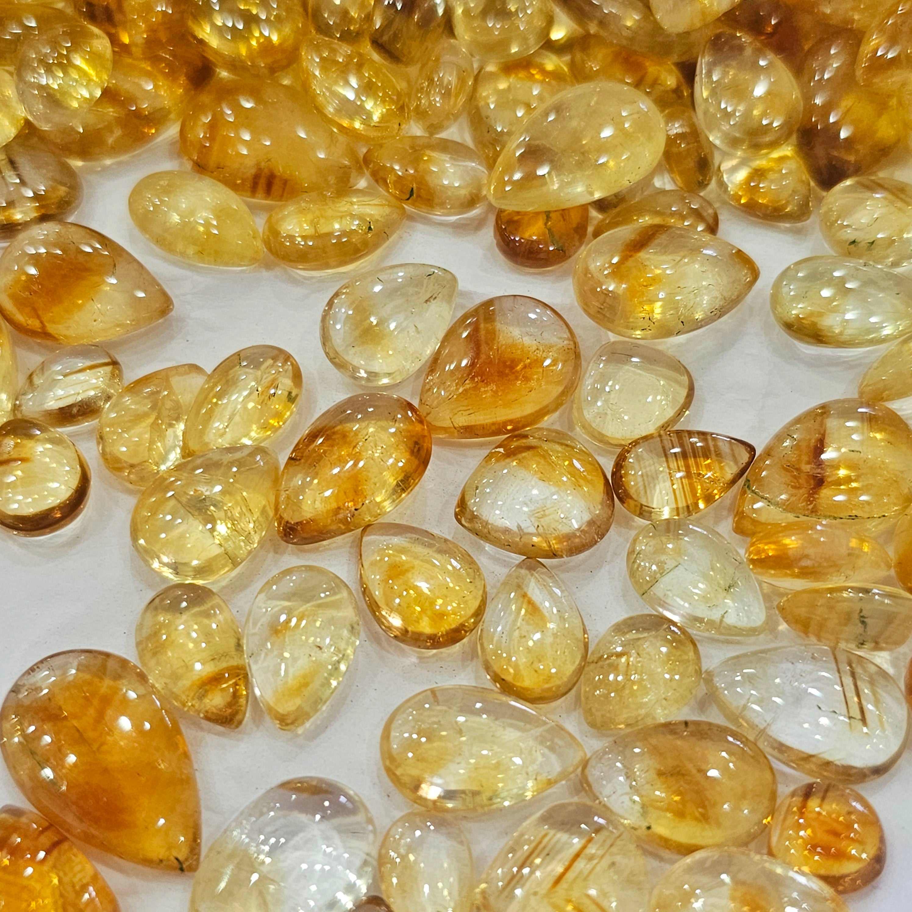 30 Pcs of Citrine Trapiche/ Lace mix Teardrops cabochons | 10 to 18mm - The LabradoriteKing