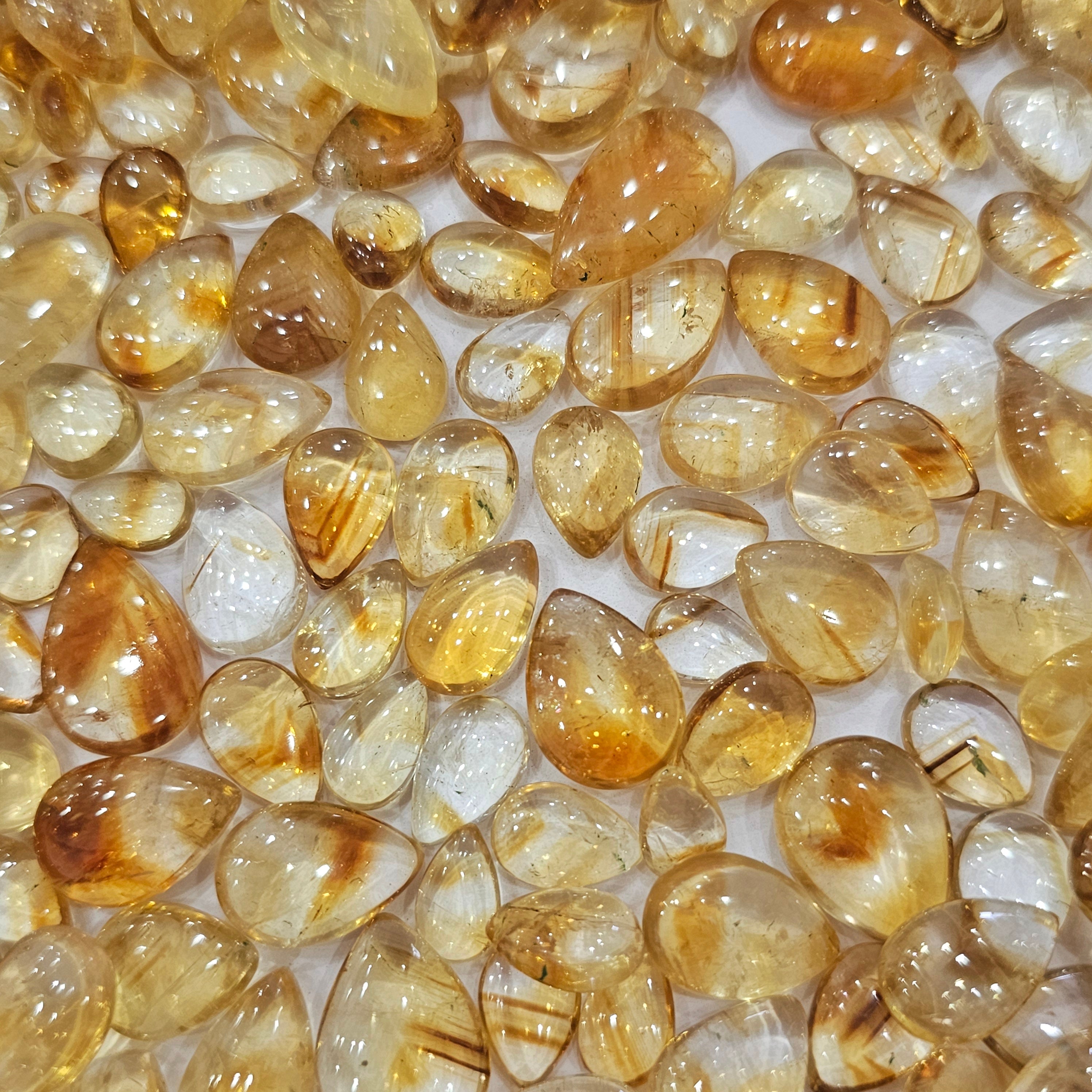 30 Pcs of Citrine Trapiche/ Lace mix Teardrops cabochons | 10 to 18mm - The LabradoriteKing