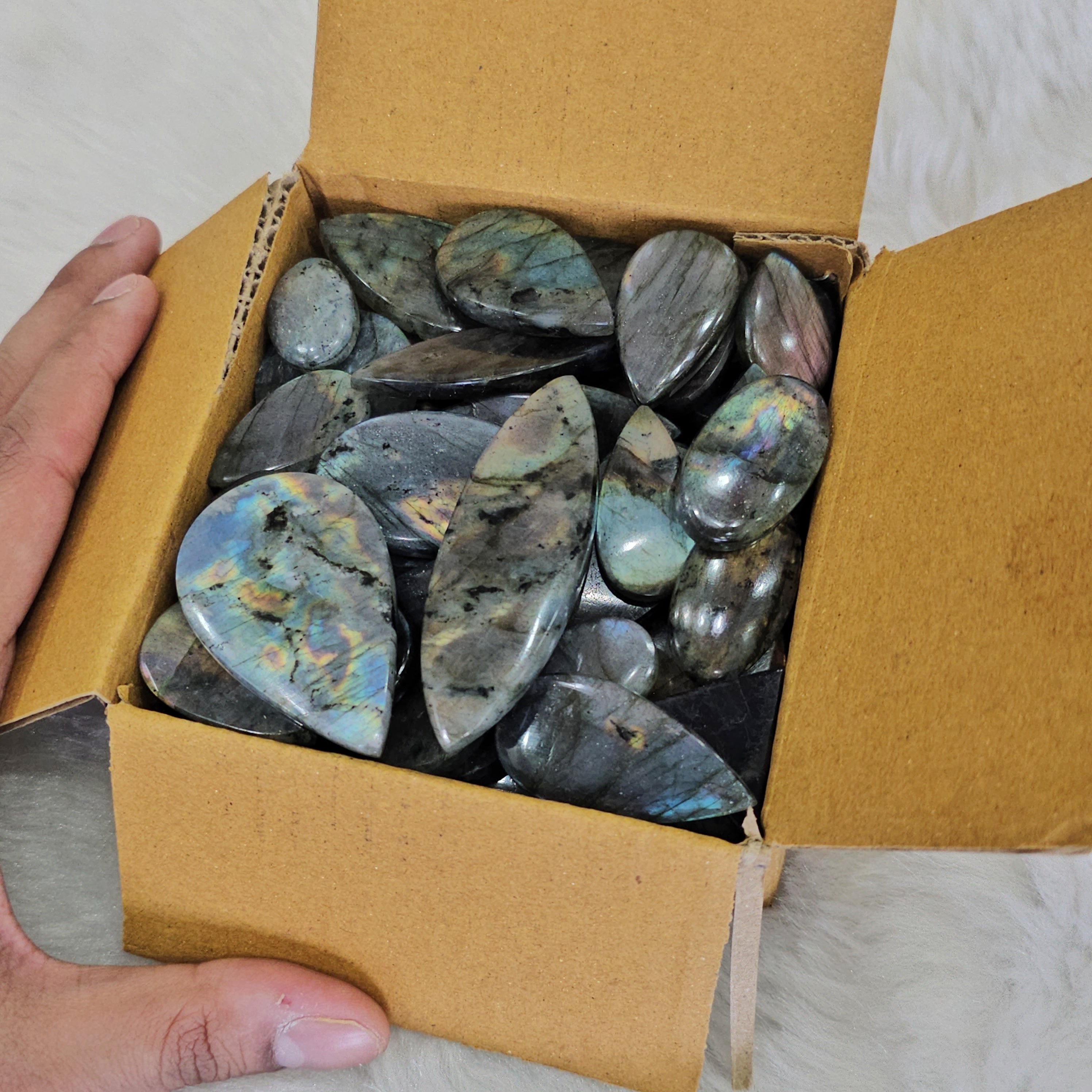 500 Gram Box of Spectrolite Cabochons | 35-45 Pcs