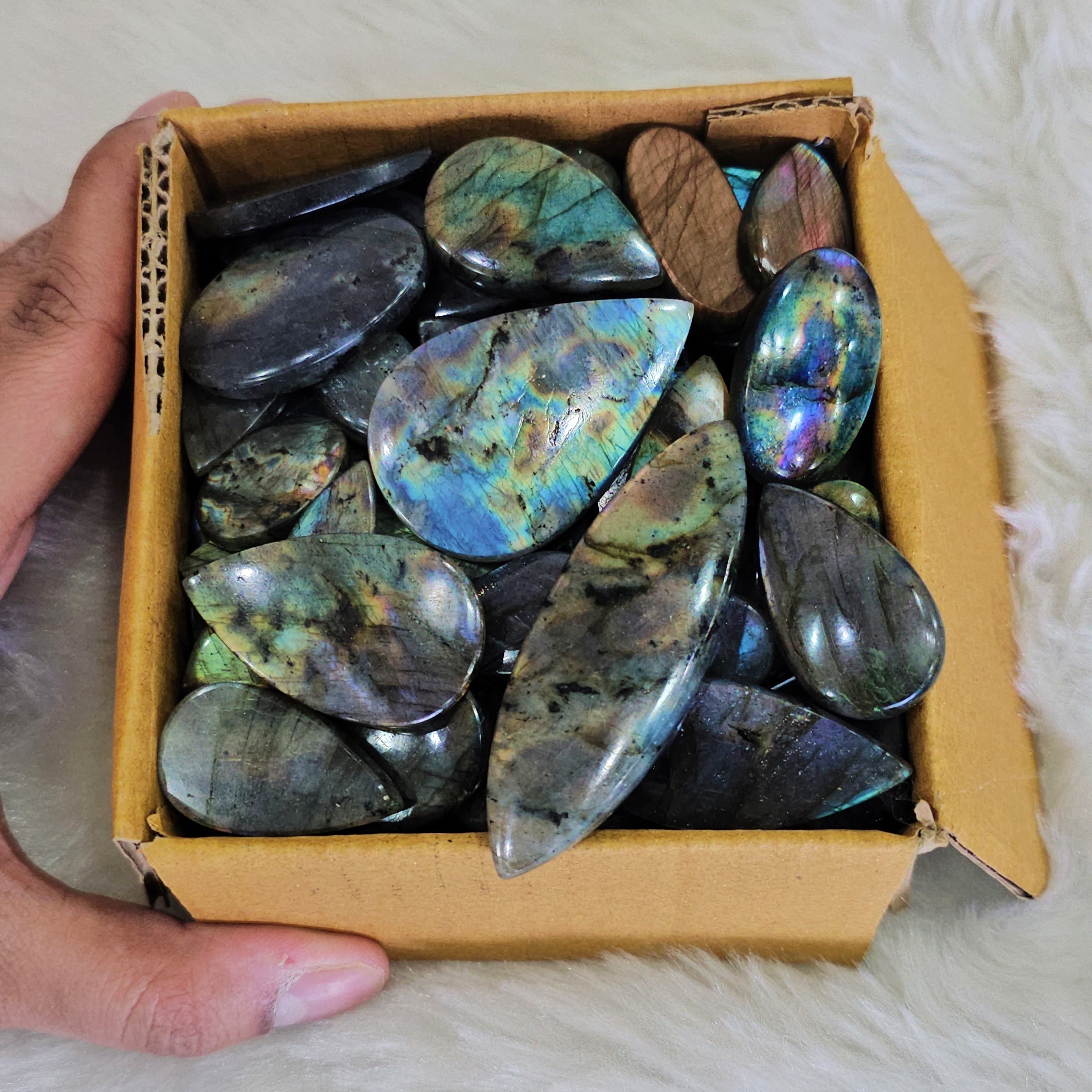 500 Gram Box of Spectrolite Cabochons | 35-45 Pcs