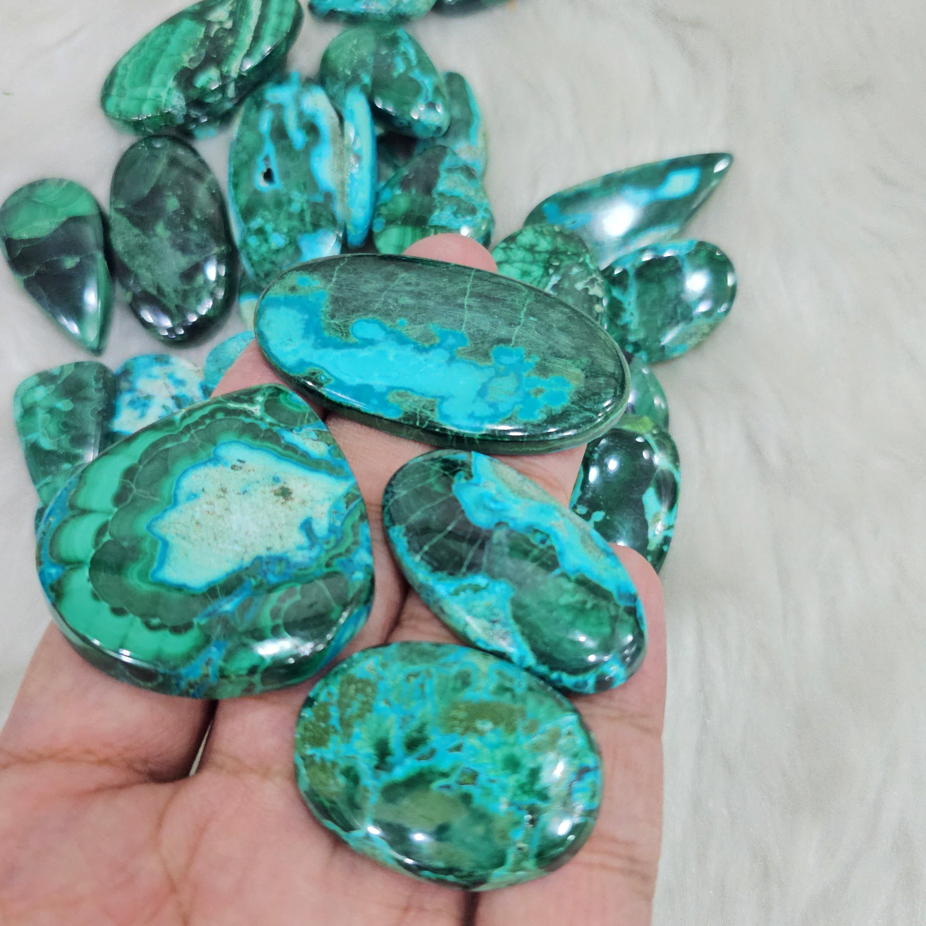 250 Gram of  Natural Malachite Chrysocolla Cabochons | 1-2" Inches | 20-25Pcs | Top Quality - The LabradoriteKing