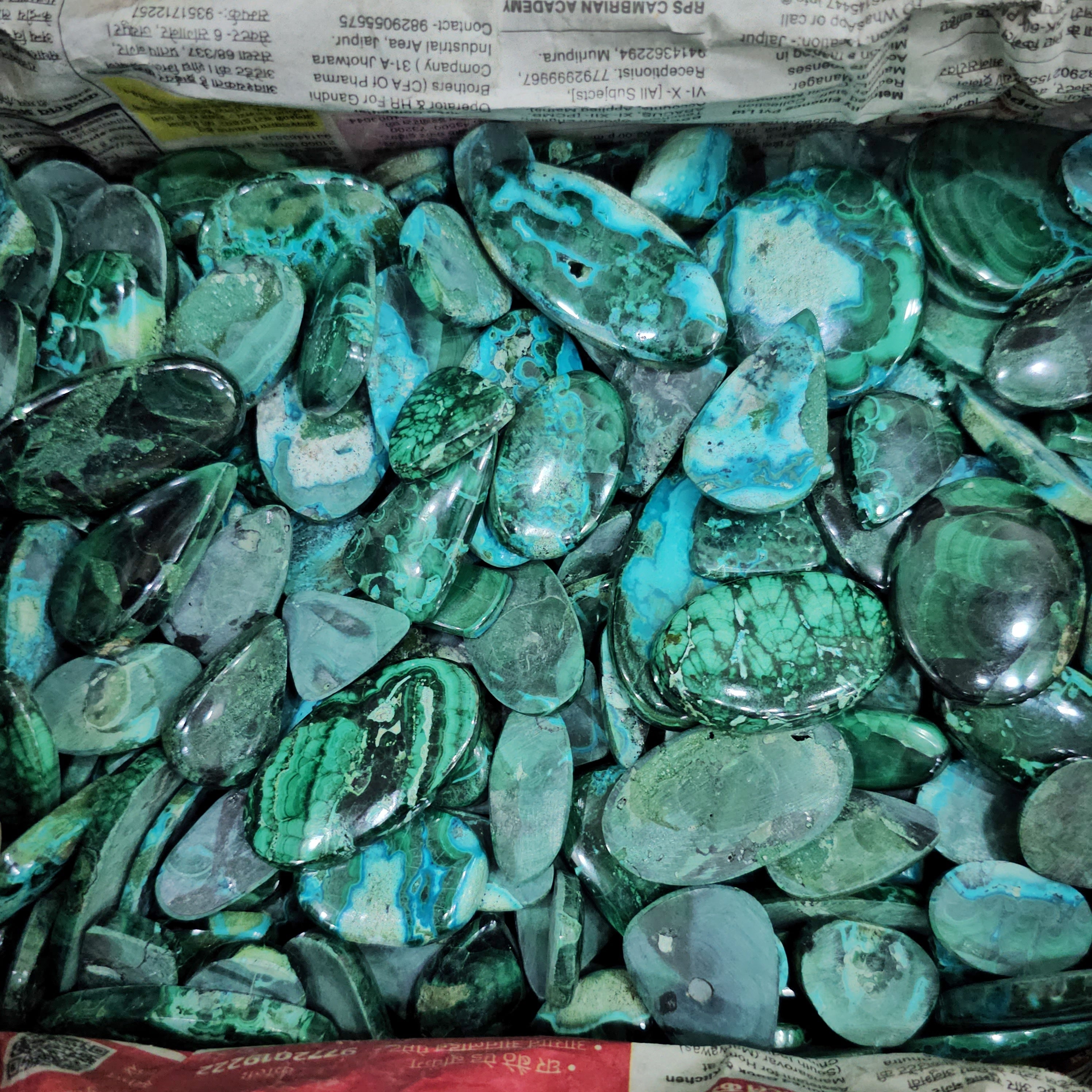 250 Gram of  Natural Malachite Chrysocolla Cabochons | 1-2" Inches | 20-25Pcs | Top Quality - The LabradoriteKing