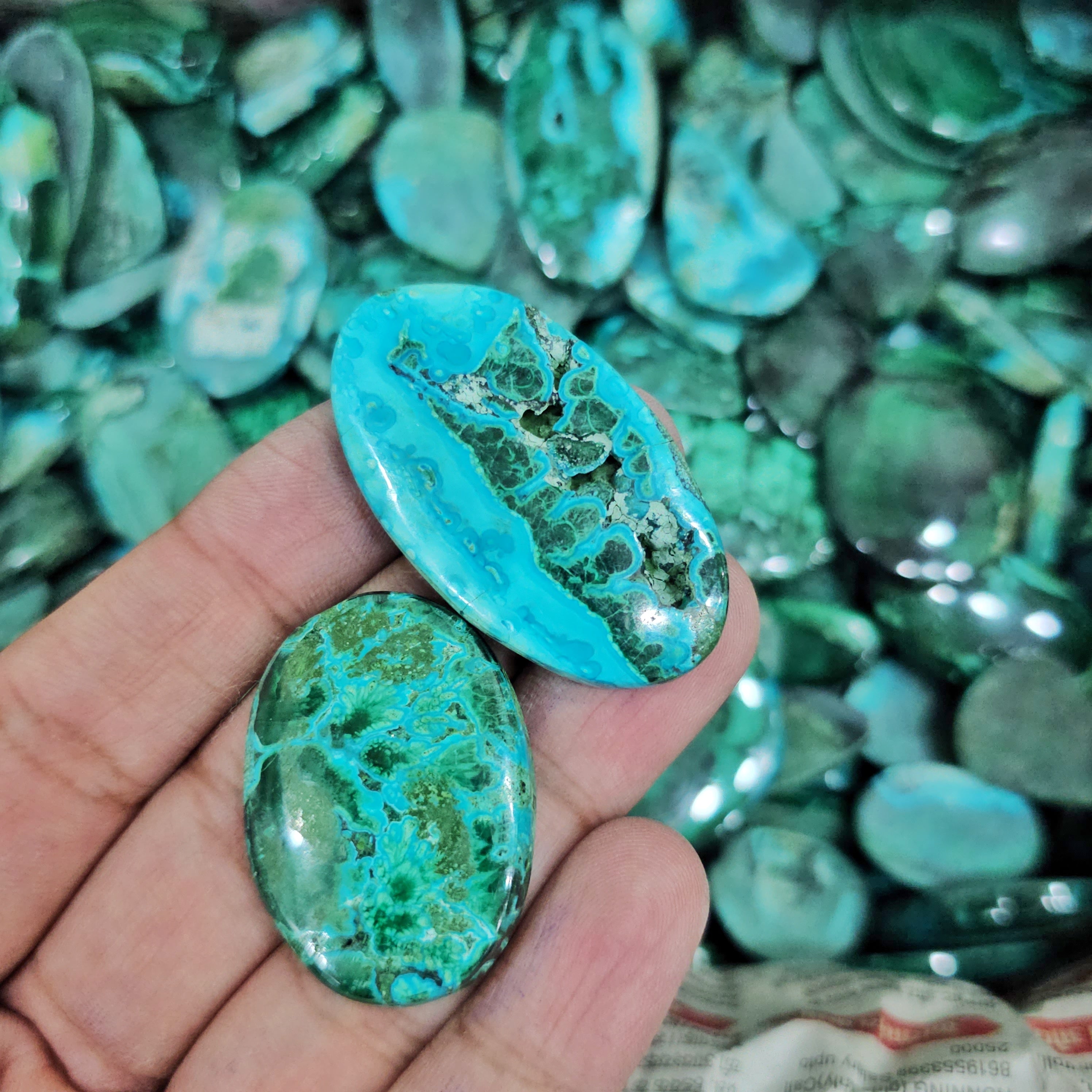 250 Gram of  Natural Malachite Chrysocolla Cabochons | 1-2" Inches | 20-25Pcs | Top Quality - The LabradoriteKing