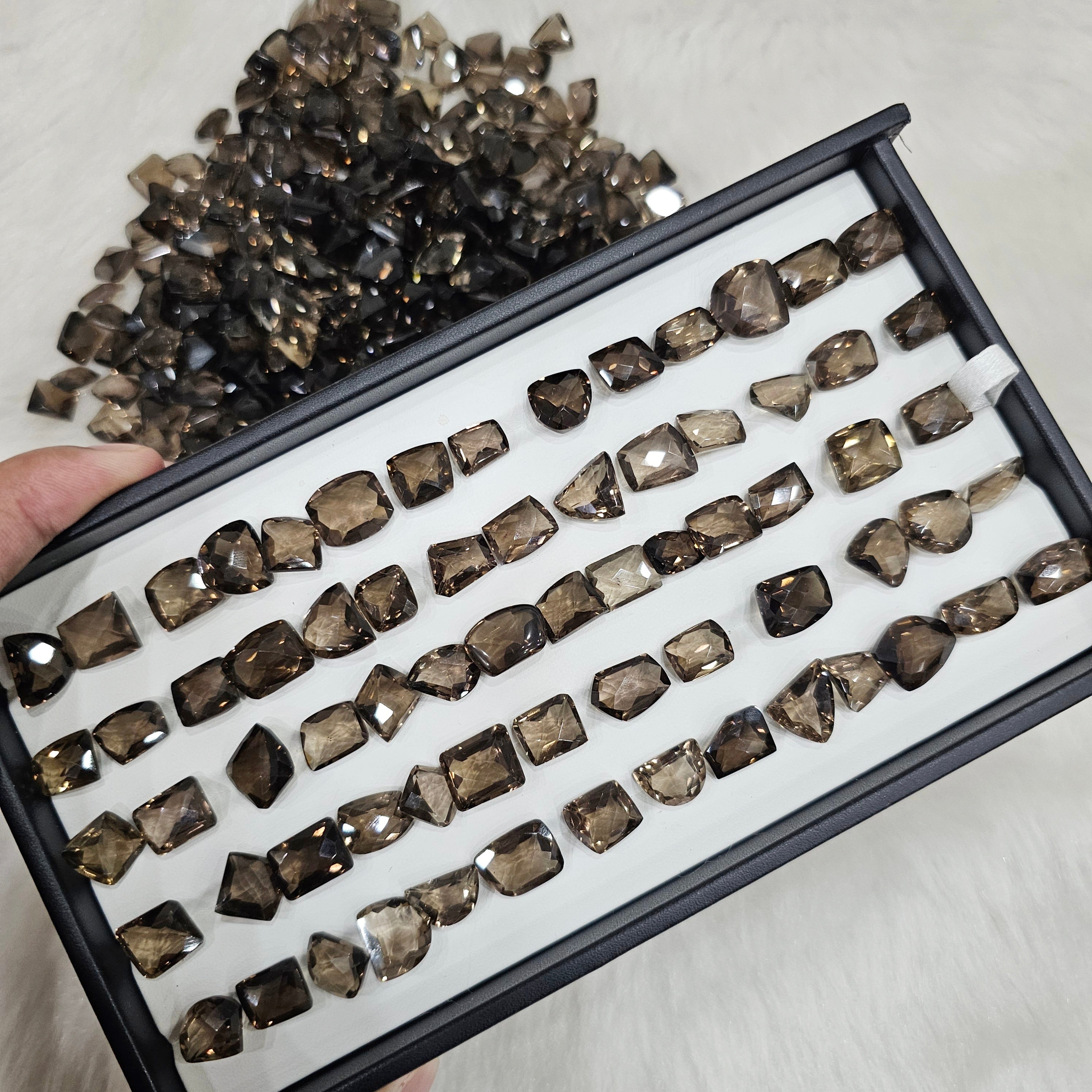 40 Pcs Natural Smoky Quartz Checkerboard Cut | Fancy Shape | Sizes: 10-14mm