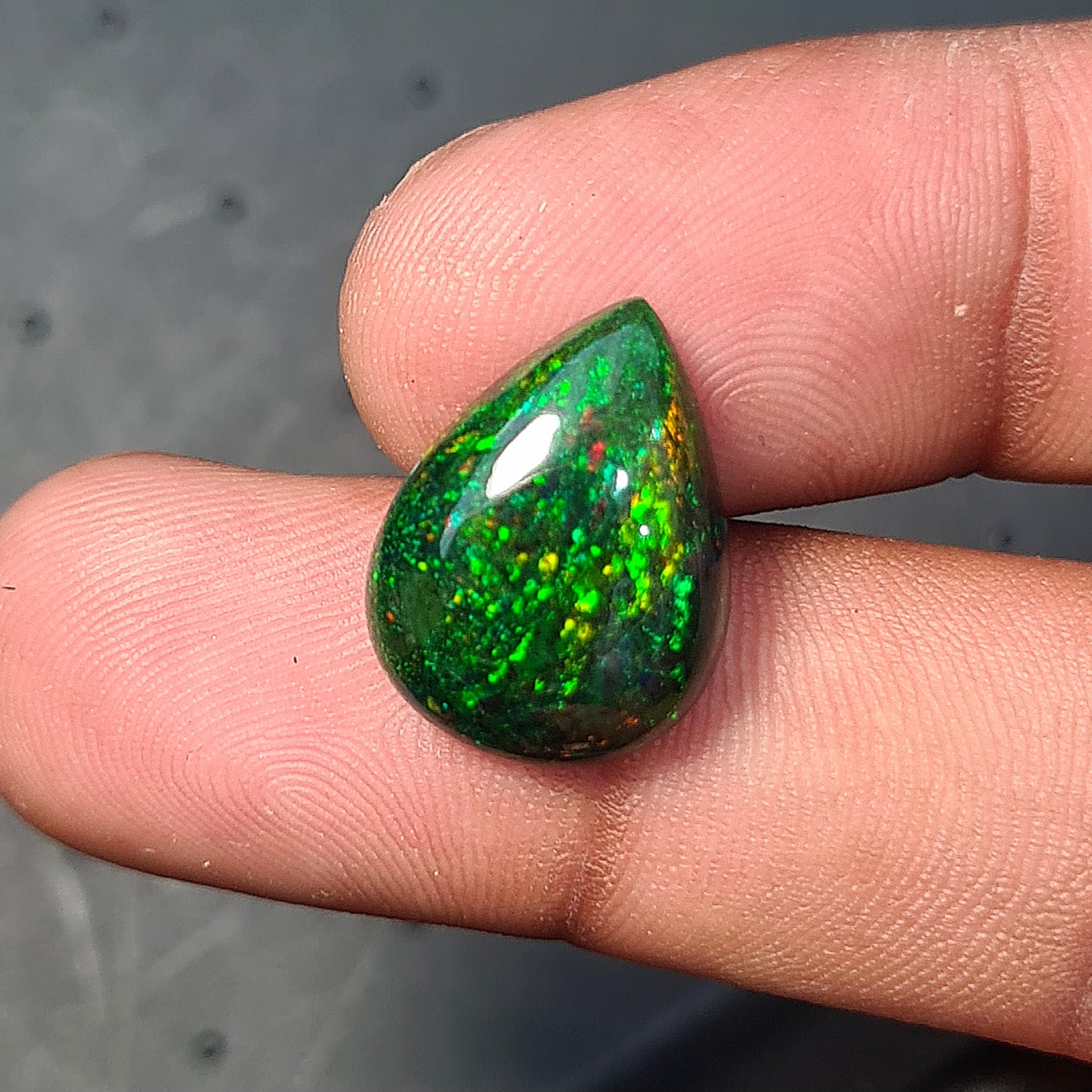 Natural Ethiopian Black Smoked Opal Cabochon| Pear Shape | Size: 17x13mm | 5.9 Cts