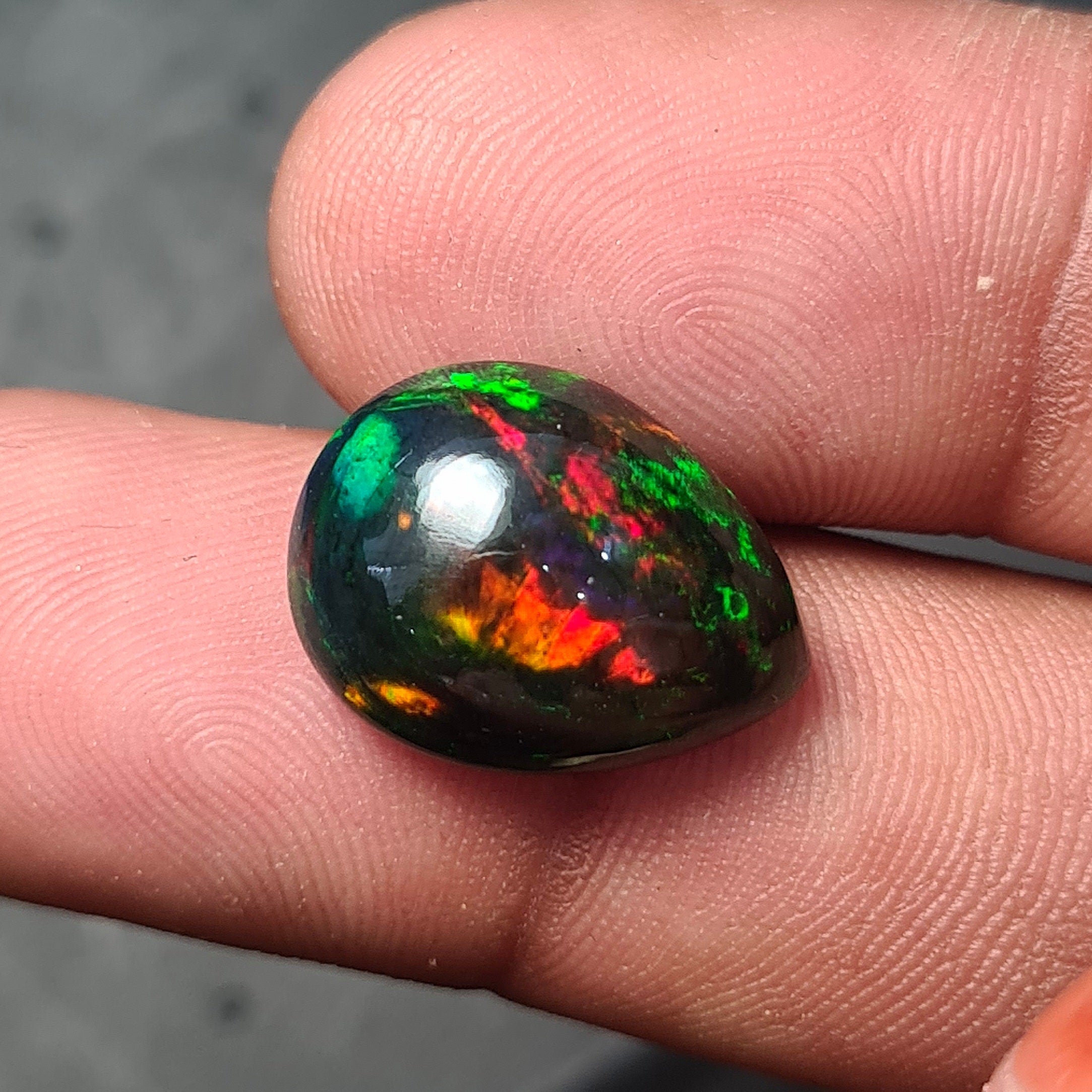 Natural Ethiopian Black Smoked Opal Cabochon| Pear Shape | Size: 16x12mm | 6.1 Cts