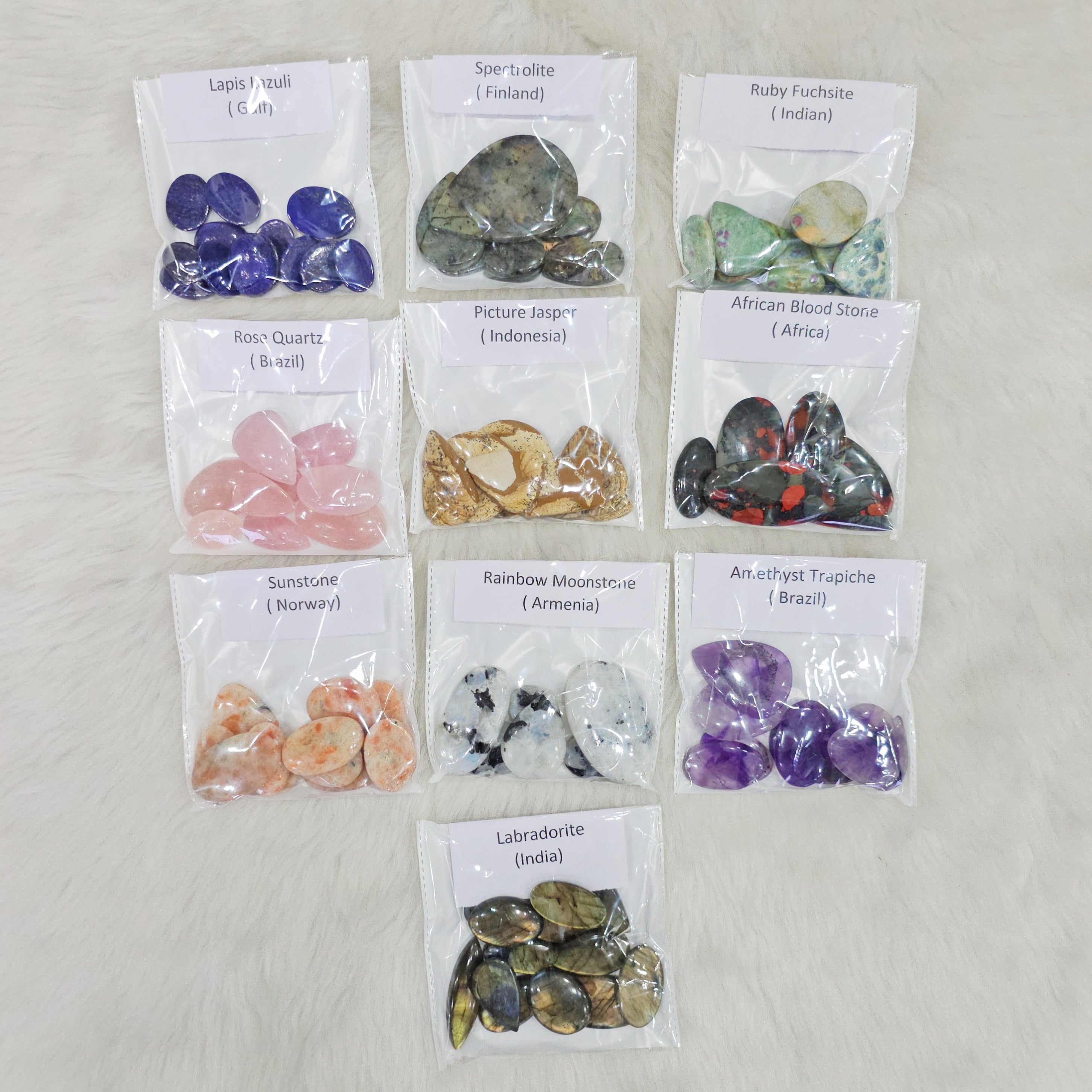 August edition Box | 10 Sets of Cabochons | Labeled | Sunstone, Trapiche Amethyst and More - The LabradoriteKing