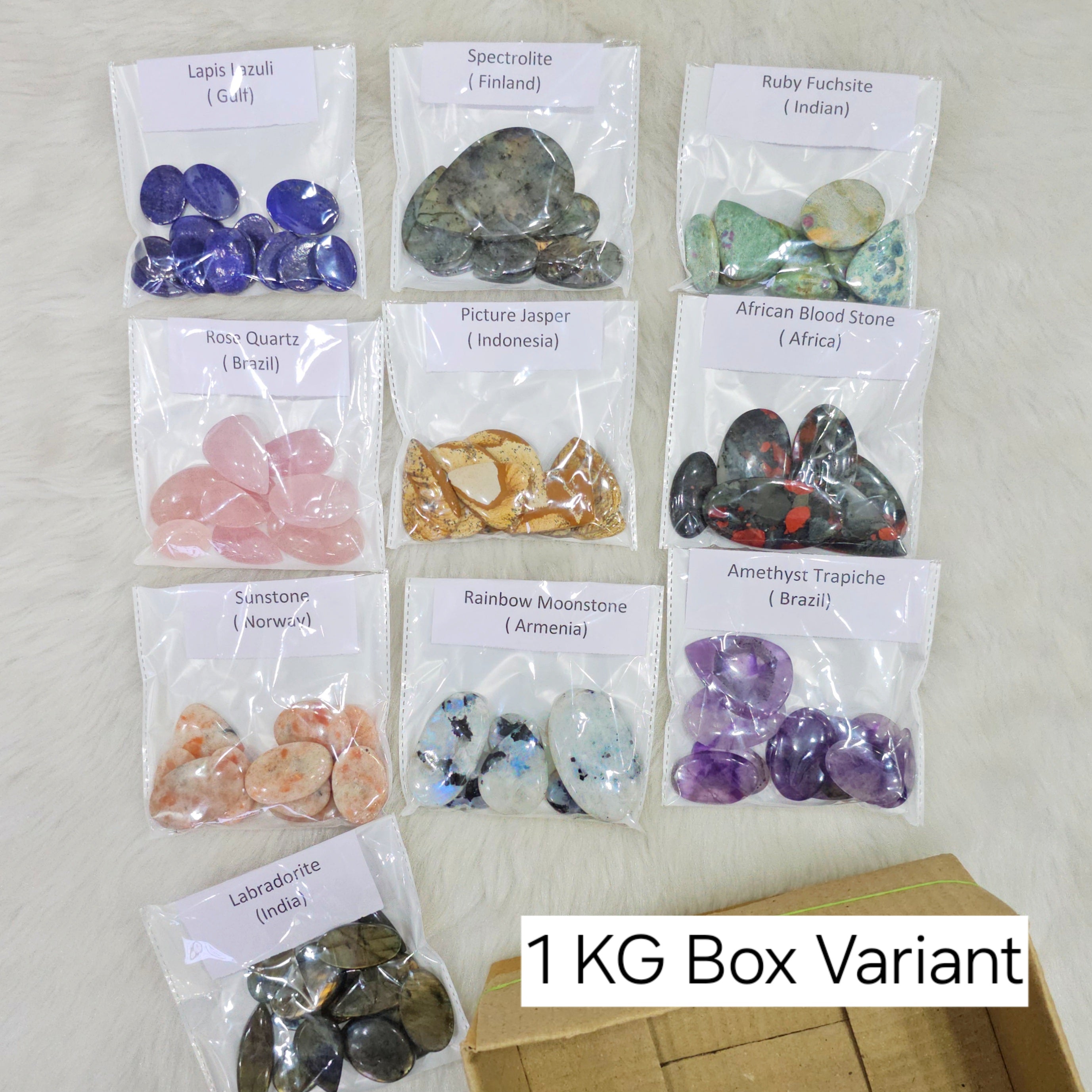 August edition Box | 10 Sets of Cabochons | Labeled | Sunstone, Trapiche Amethyst and More - The LabradoriteKing