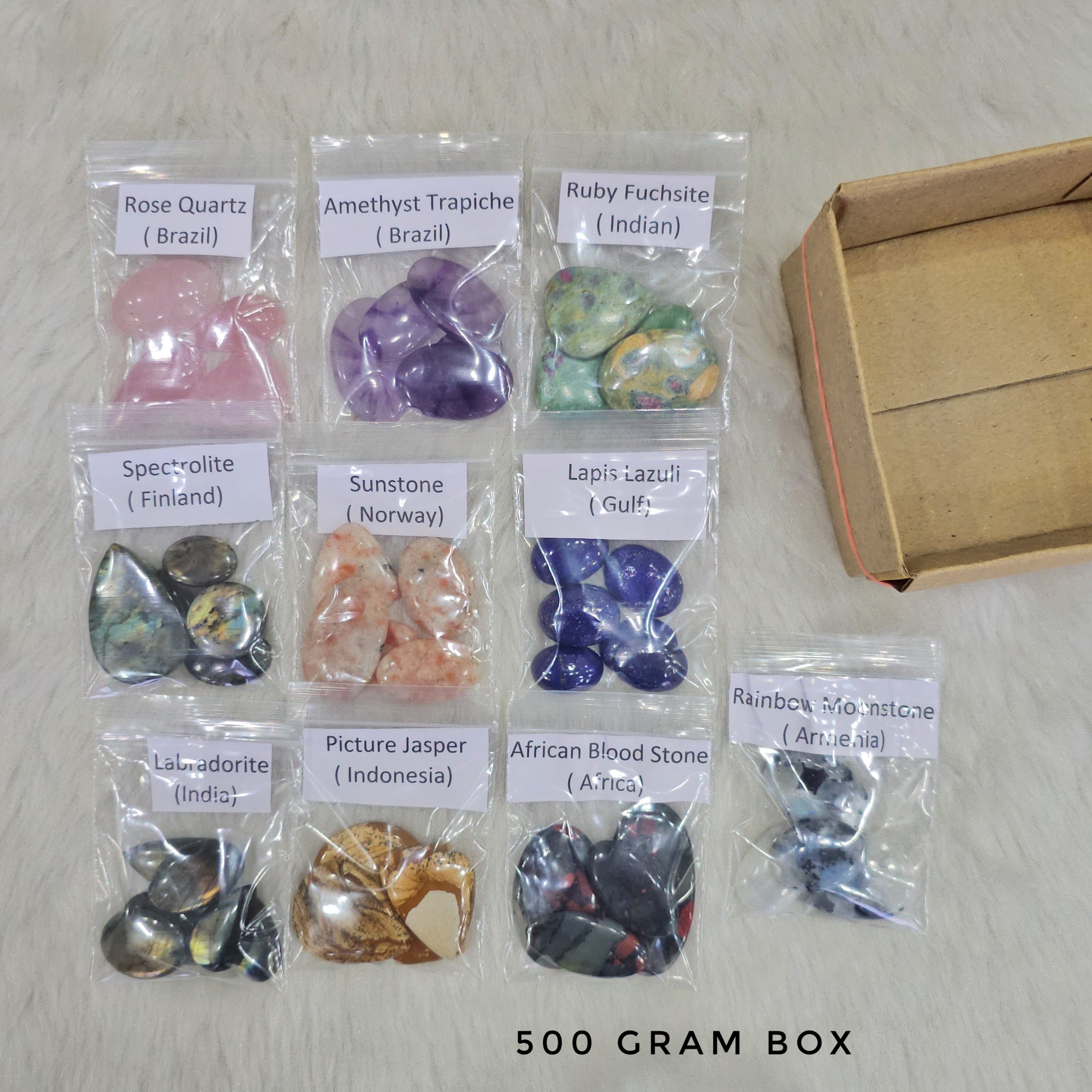 August edition Box | 10 Sets of Cabochons | Labeled | Sunstone, Trapiche Amethyst and More - The LabradoriteKing