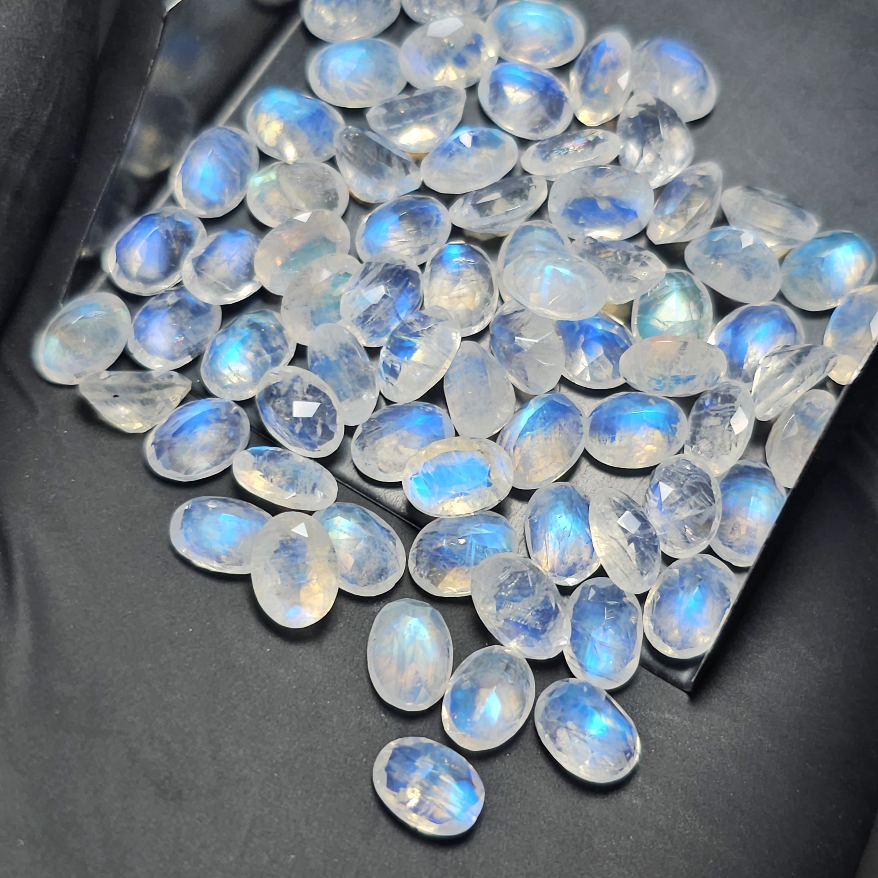 20 Pcs Faceted Rainbow Moonstone Oval Shape | Calibrated Sizes: 6x4mm,7x5mm,8x6mm,9x6mm - The LabradoriteKing