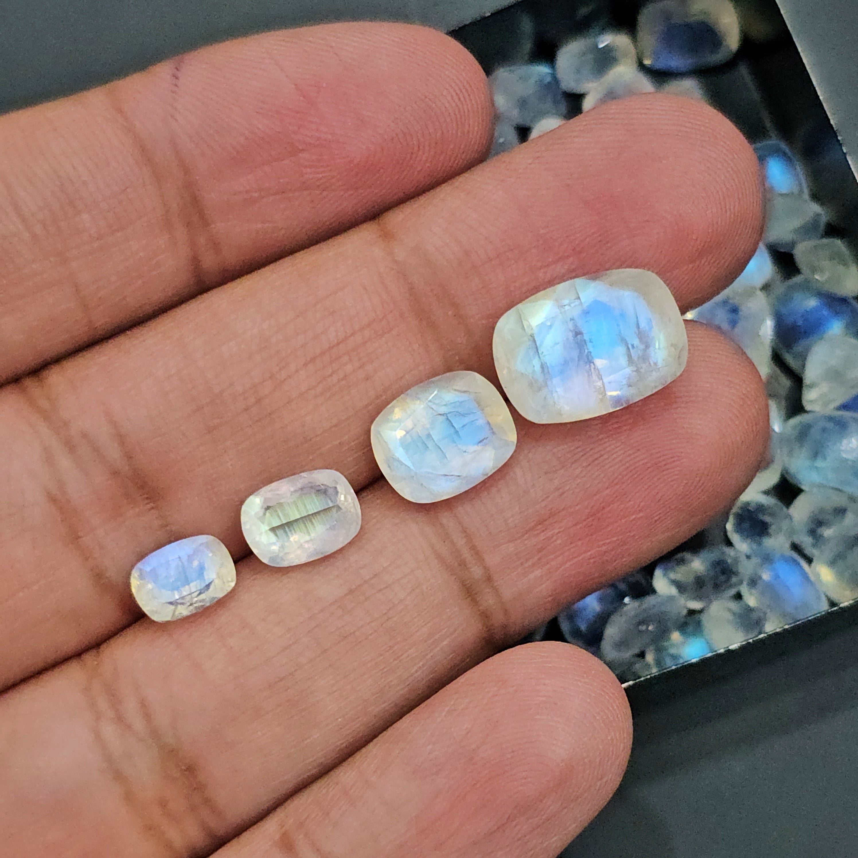 6 Pcs Faceted Moonstone Rectangle Calibrated| 7x5mm, 8x6mm, 9x7mm, 10x8mm - The LabradoriteKing