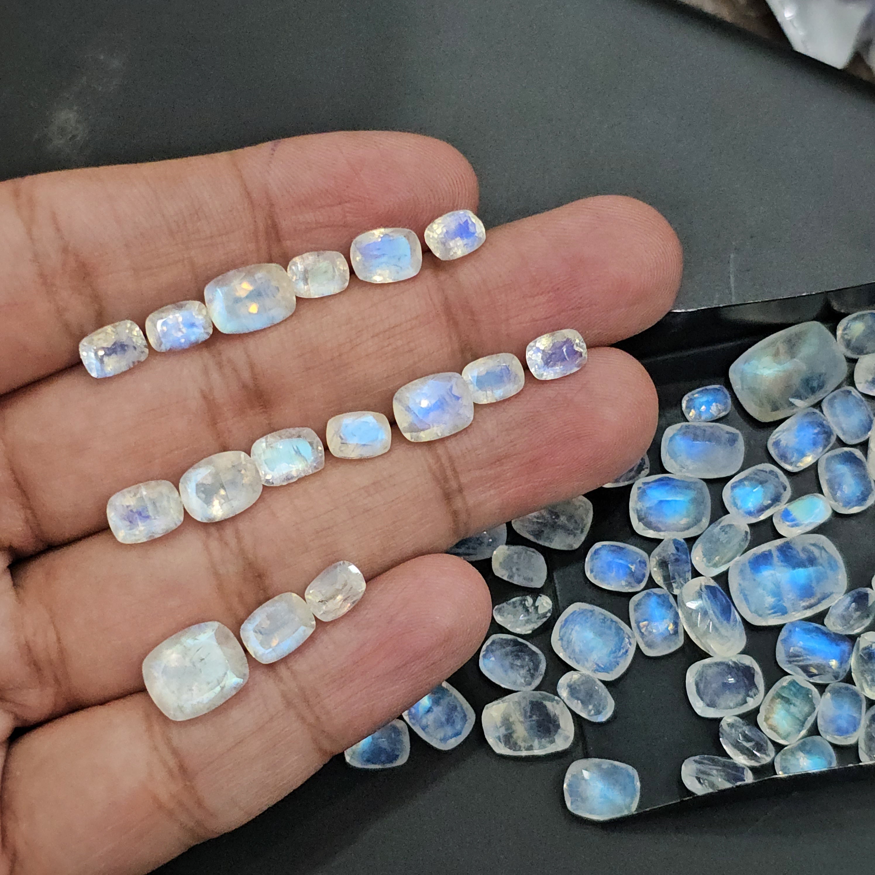 6 Pcs Faceted Moonstone Rectangle Calibrated| 7x5mm, 8x6mm, 9x7mm, 10x8mm - The LabradoriteKing