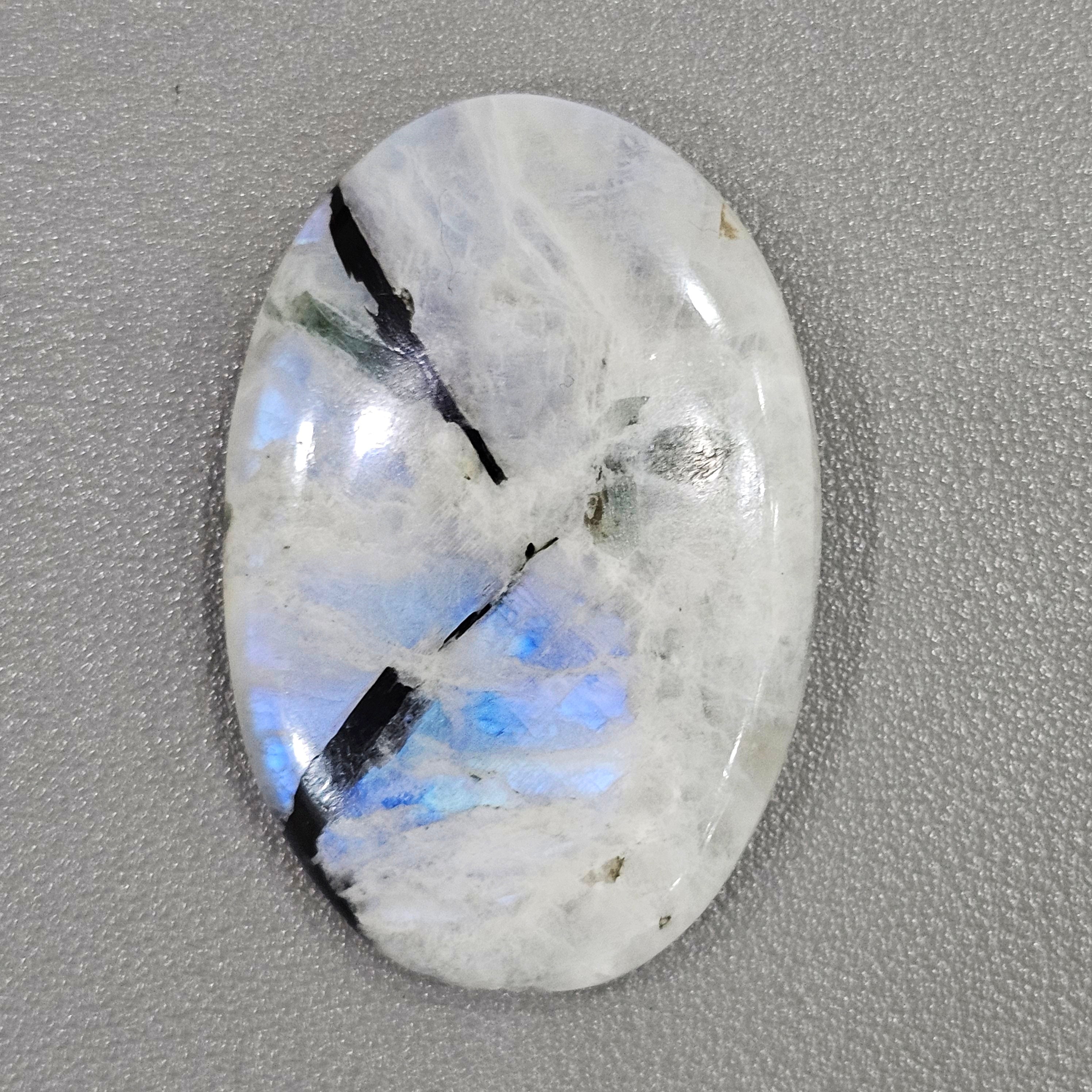 500Gram/ 1KG of Rainbow Moonstone with black Tourmaline Cabochon | Blue Flashs | 1" to 2" Inches | 90-110Pcs - The LabradoriteKing