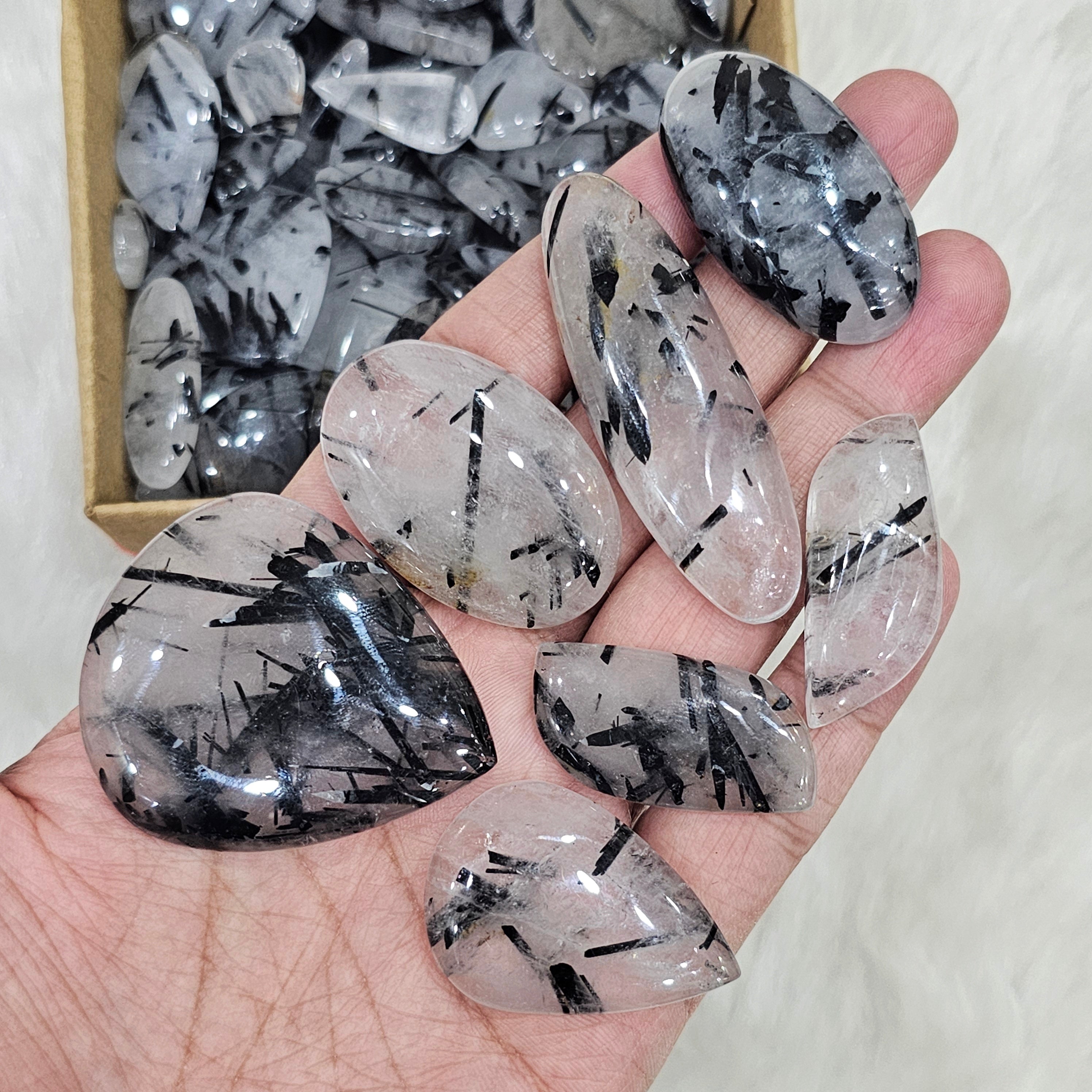 250 Gram/500 Gram of Black Rutile Quartz Cabochon | 1" to 2" Inches | 40-60Pcs