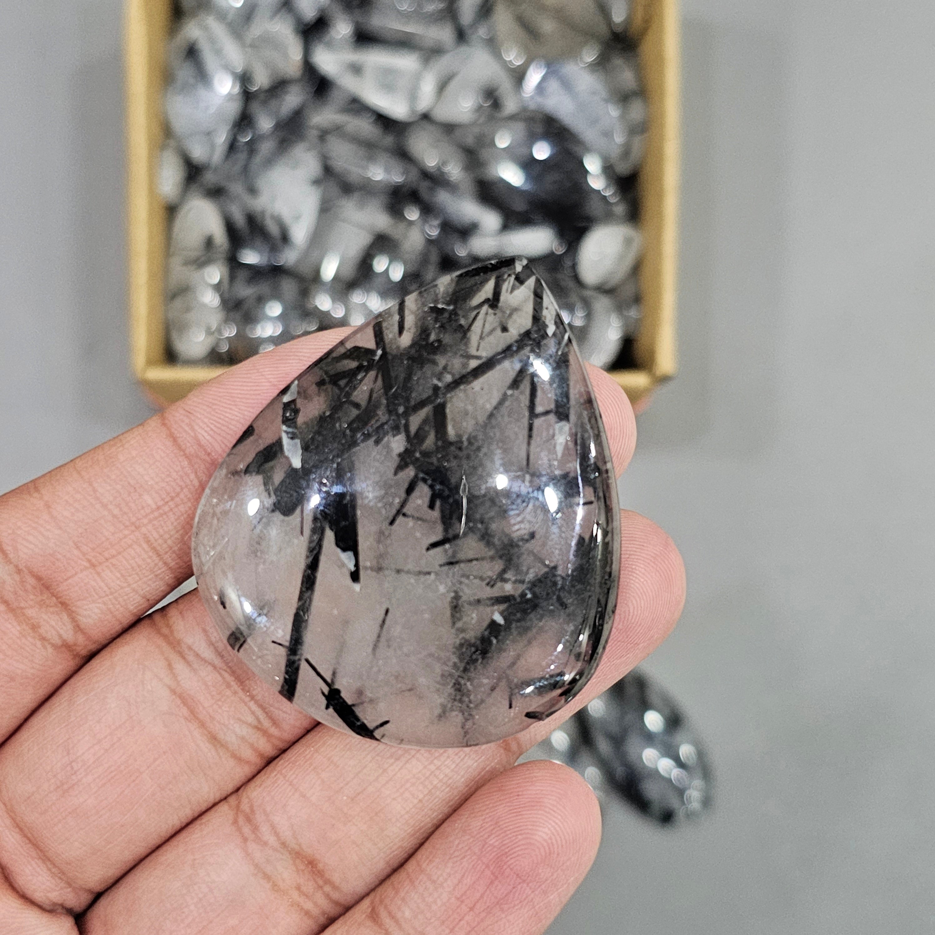 250 Gram/500 Gram of Black Rutile Quartz Cabochon | 1" to 2" Inches | 40-60Pcs