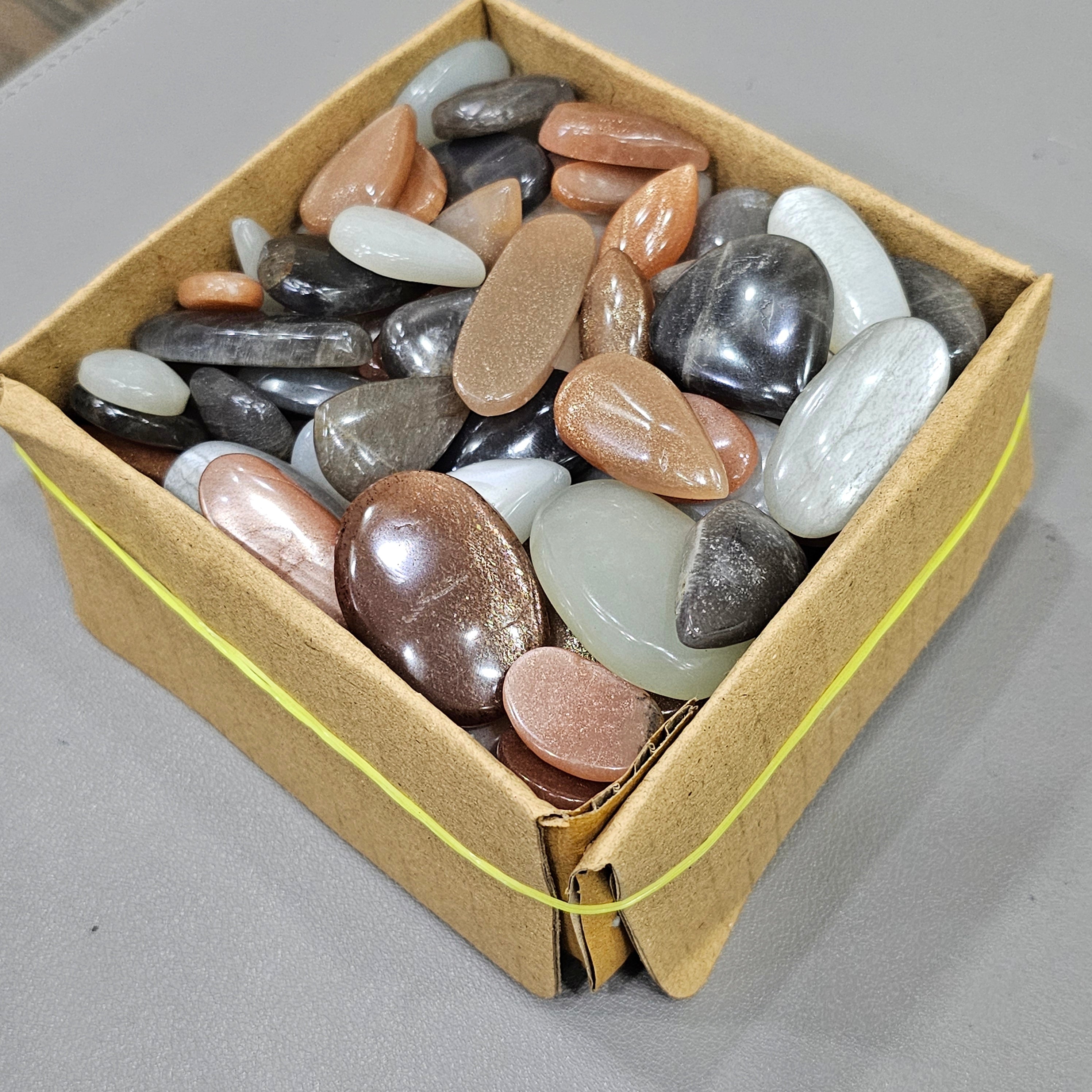 250 Gram/500 Gram of Peach, Gray & Black Moonstones with Flash Cabochon | 1" to 2" Inches | 40-60Pcs - The LabradoriteKing