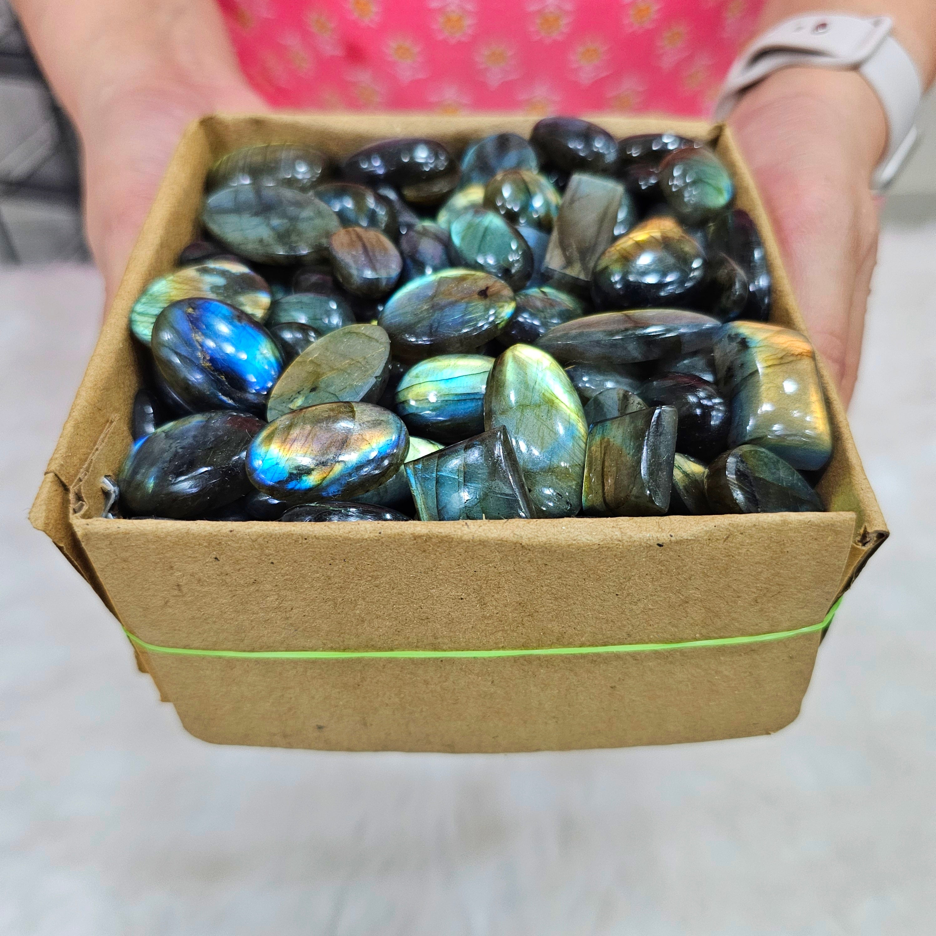 150 Pcs of Multi Fire Labradorite Cabochon | 18mm to 25mm size box | Flash in all Pieces