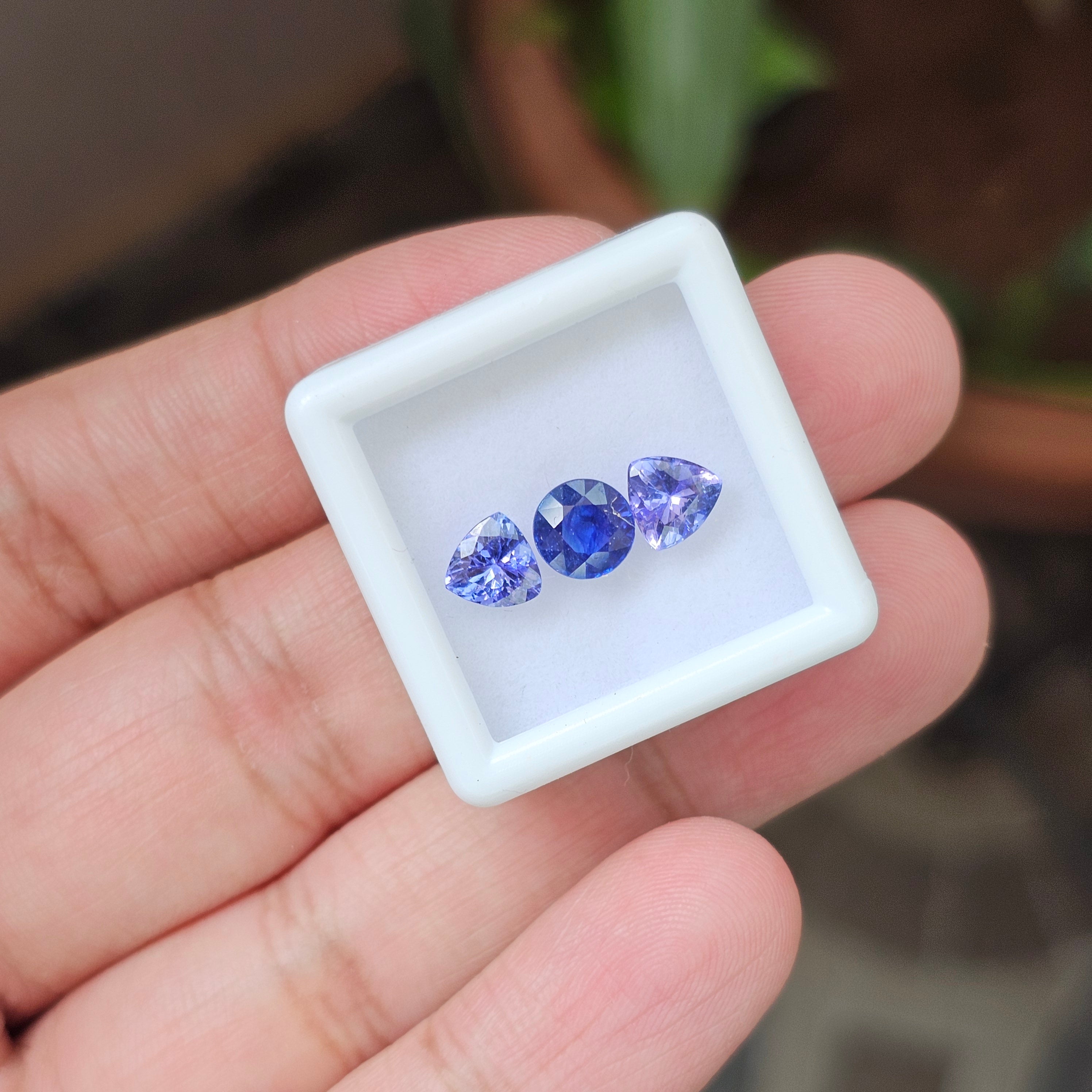 3 Pcs Of Natural Tanzanite & Blue Sapphire Faceted | Shape: Mix| Size:6mm