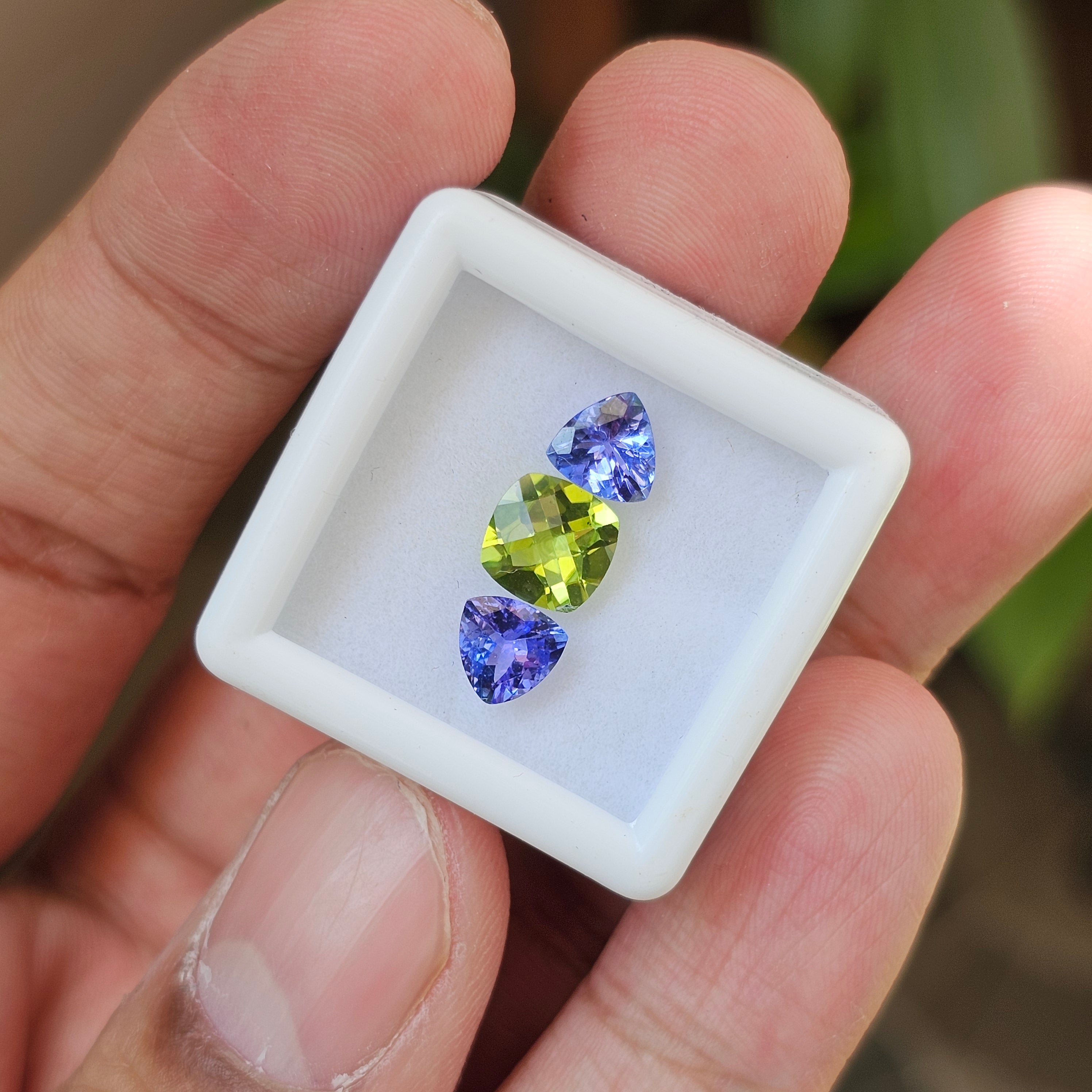 3 Pcs Of Natural Tanzanite & Peridot Faceted | Shape: Mix| Size:6-7mm