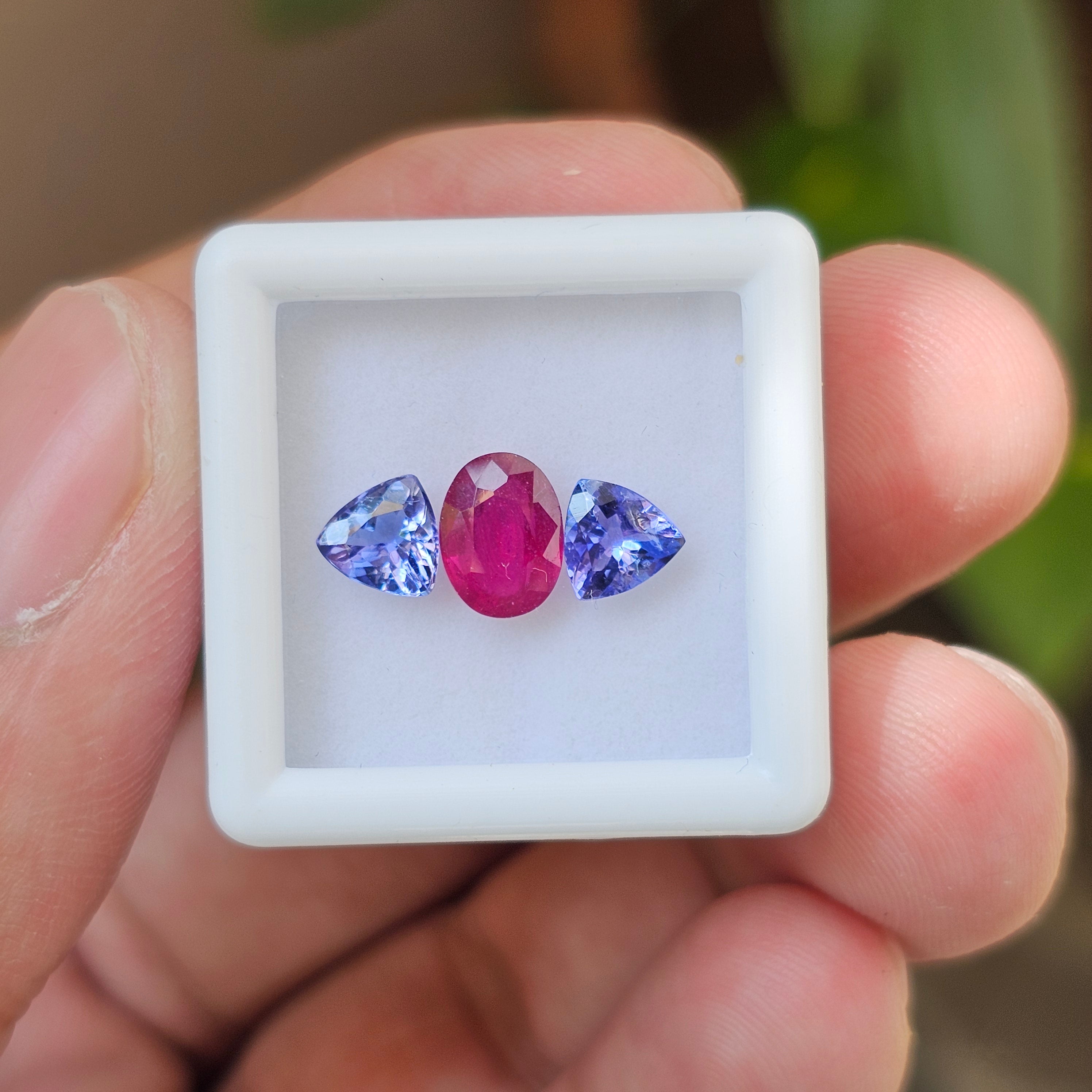 3 Pcs Of Natural Tanzanite & Ruby Faceted | Shape: Mix| Size:6-8mm - The LabradoriteKing