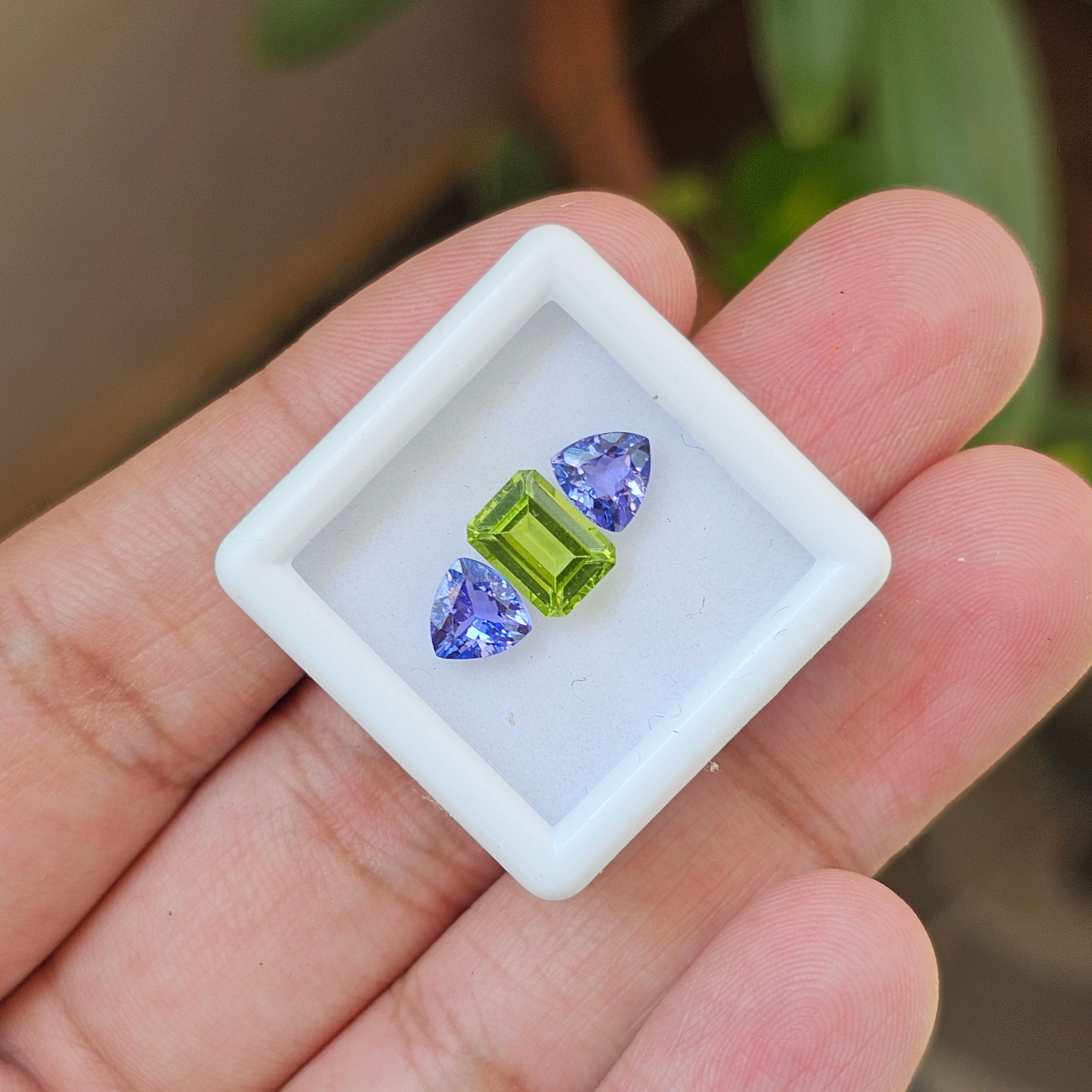 3 Pcs Of Natural Tanzanite & Peridot Faceted | Shape: Mix| Size:6-8mm